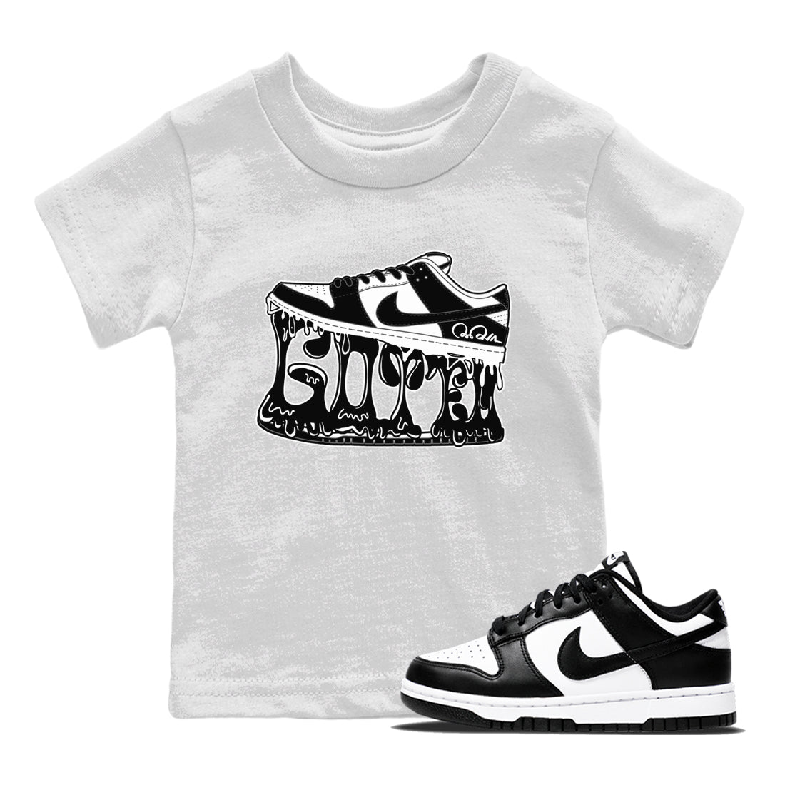 Dunk Panda shirt to match jordans Shoe Stuck sneaker tees Nike Dunk Low Panda Drip Gear Zone Baby Toddler White 1 T-Shirt