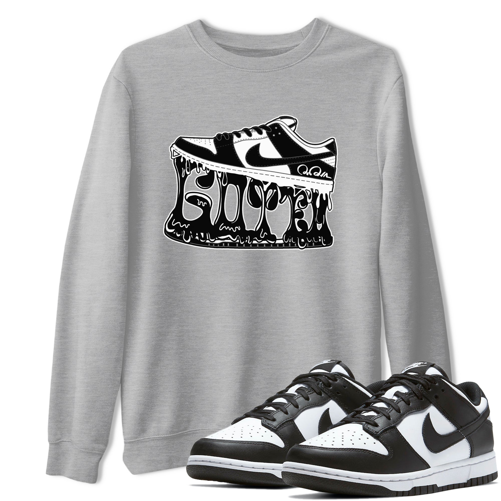 Dunk Panda shirt to match jordans Shoe Stuck sneaker tees Nike Dunk Low Panda Drip Gear Zone Unisex Heather Grey 1 T-Shirt