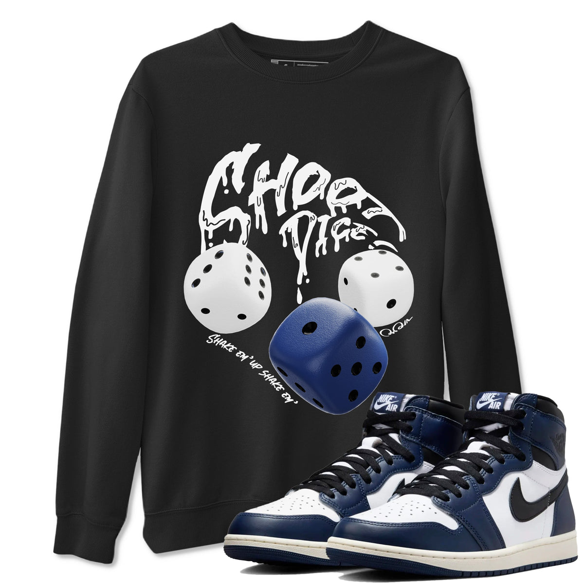 1s Midnight Navy shirts to match jordans Shoot Dice sneaker match tees Air Jordan 1 Midnight Navy match shoes to clothes Drip Gear Zone unisex cotton Black 1 shirts