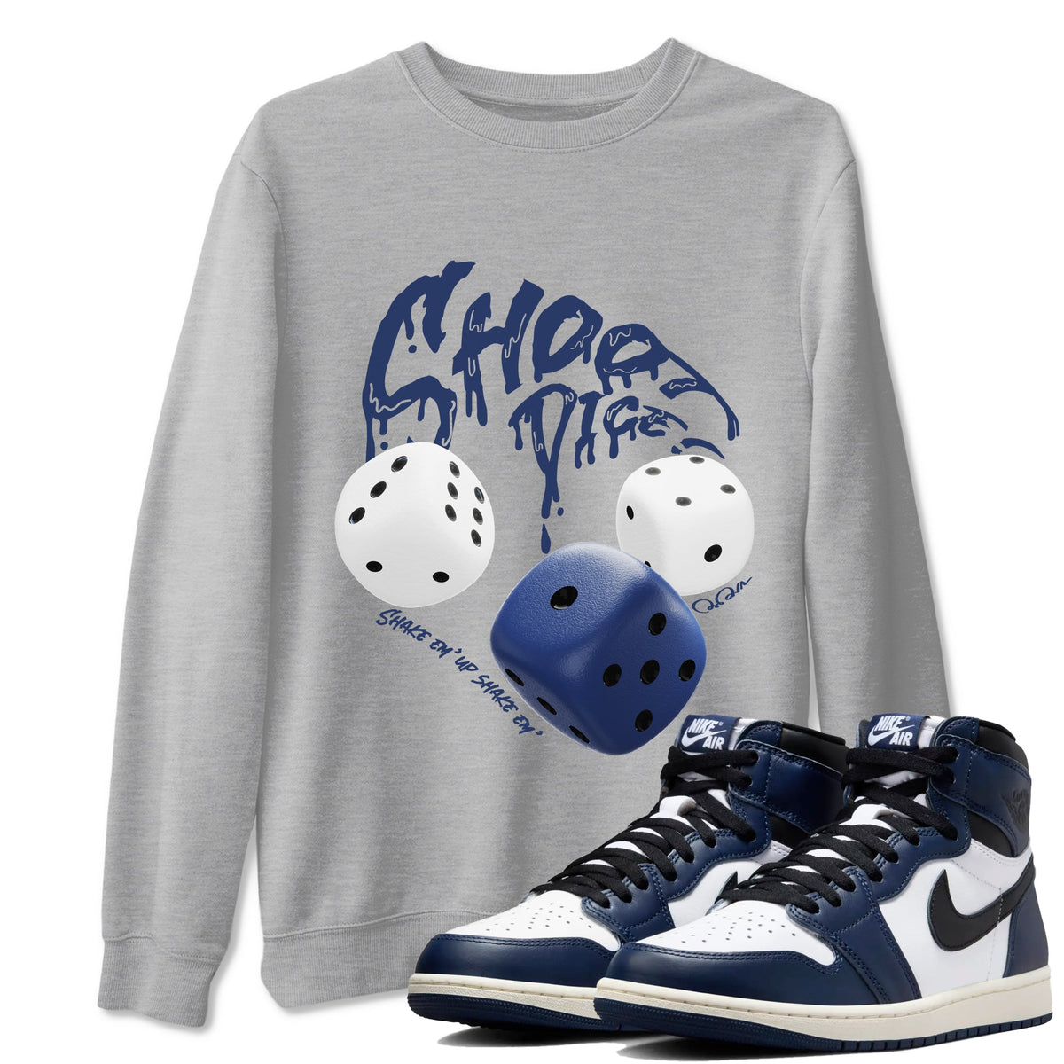 1s Midnight Navy shirts to match jordans Shoot Dice sneaker match tees Air Jordan 1 Midnight Navy match shoes to clothes Drip Gear Zone unisex cotton Heather Grey 1 shirts