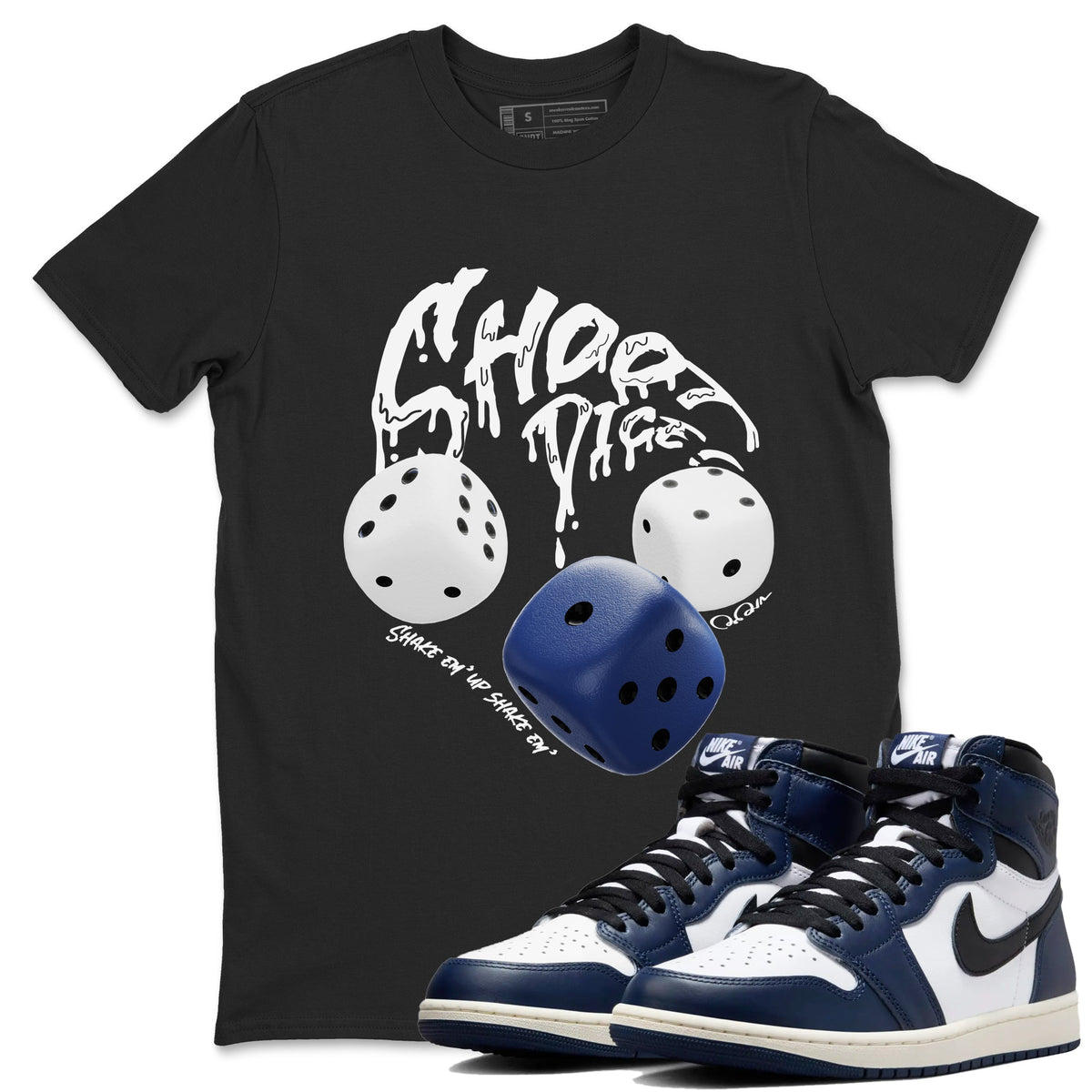1s Midnight Navy shirts to match jordans Shoot Dice sneaker match tees Air Jordan 1 Midnight Navy match shoes to clothes Drip Gear Zone unisex cotton Black 1 shirts