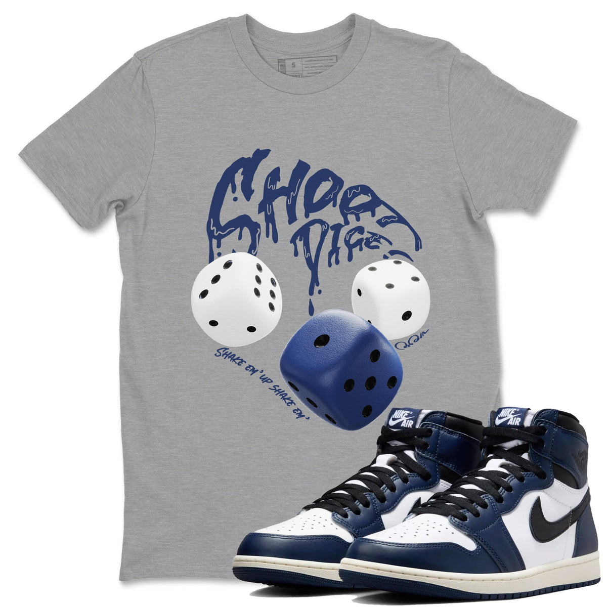 1s Midnight Navy shirts to match jordans Shoot Dice sneaker match tees Air Jordan 1 Midnight Navy match shoes to clothes Drip Gear Zone unisex cotton Heather Grey 1 shirts