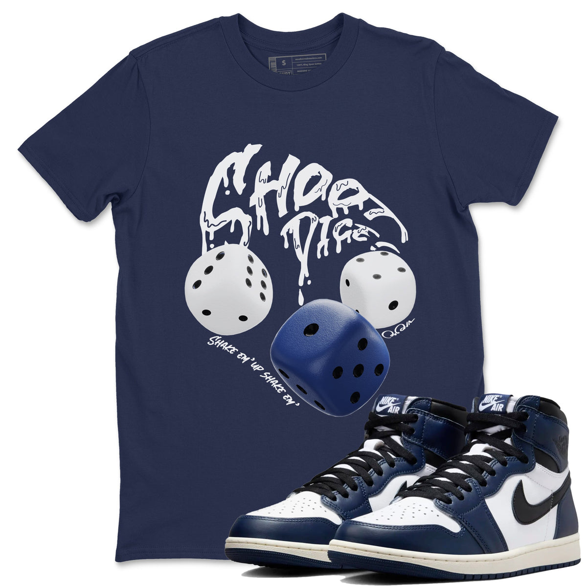 1s Midnight Navy shirts to match jordans Shoot Dice sneaker match tees Air Jordan 1 Midnight Navy match shoes to clothes Drip Gear Zone unisex cotton Navy 1 shirts