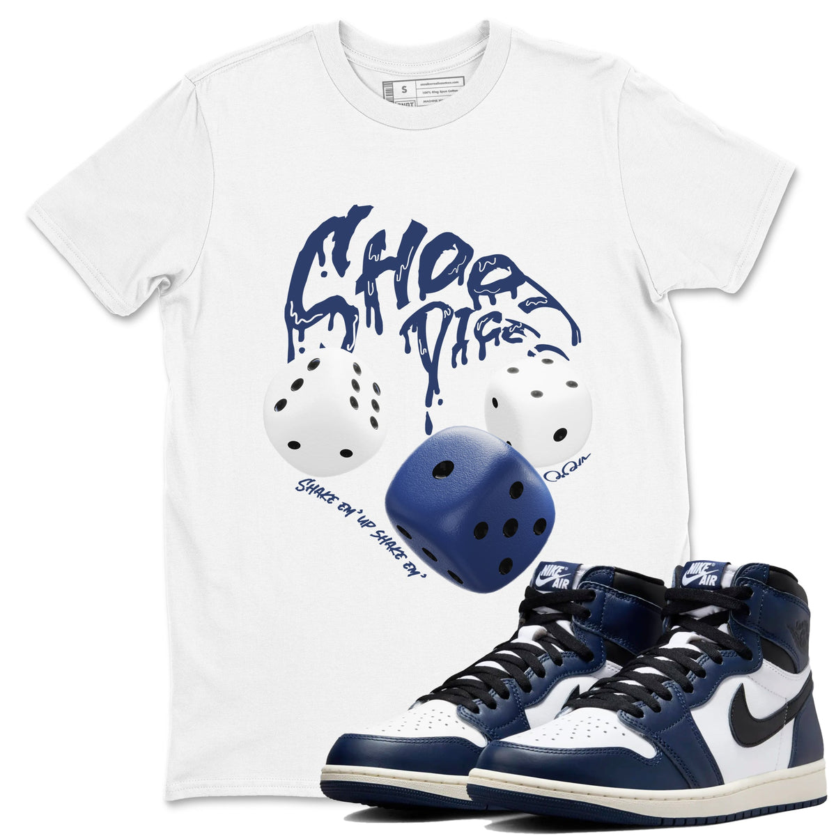 1s Midnight Navy shirts to match jordans Shoot Dice sneaker match tees Air Jordan 1 Midnight Navy match shoes to clothes Drip Gear Zone unisex cotton White 1 shirts