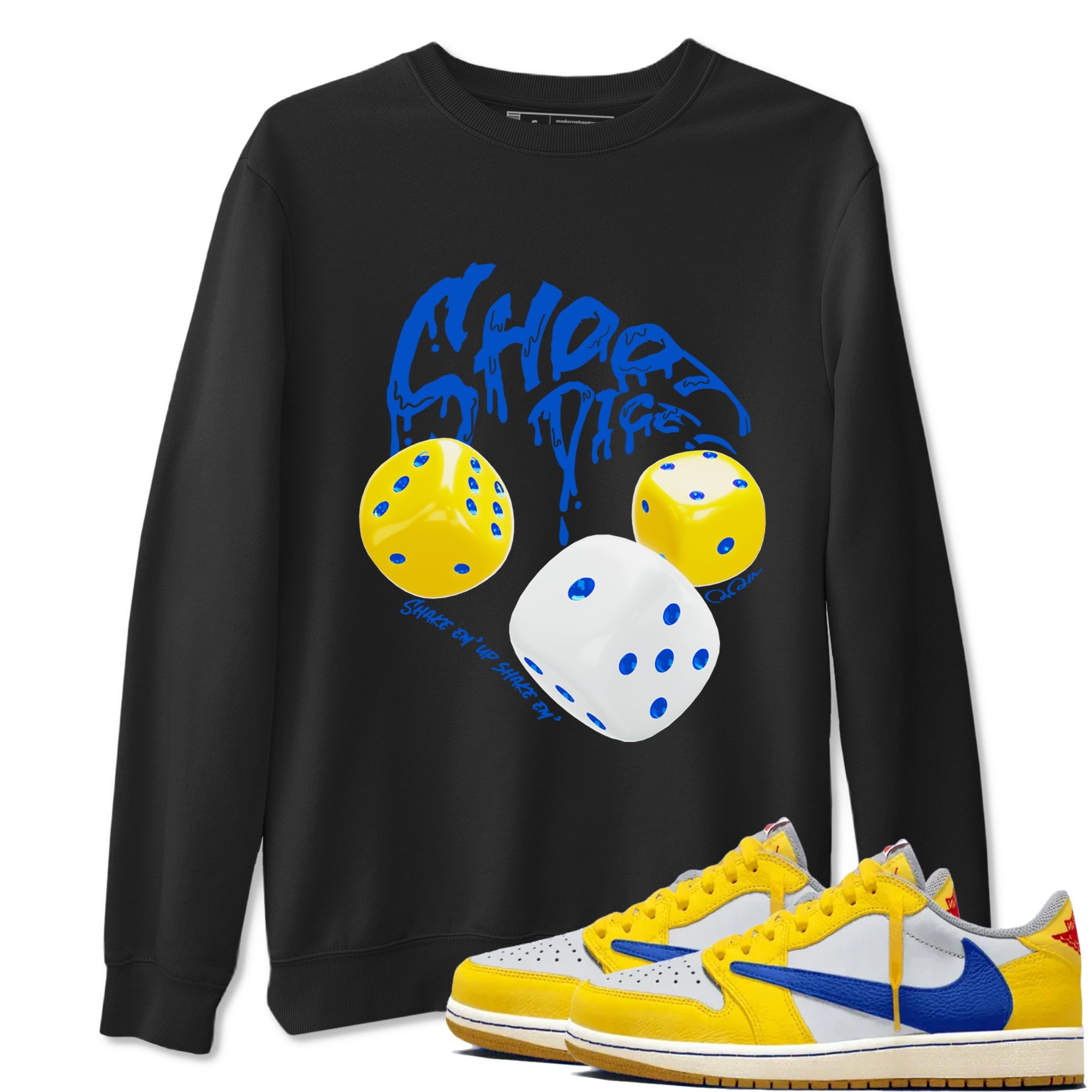 1s Travis Scott Canary shirt to match jordans Shoot Dice sneaker tees Air Jordan 1 Travis Scott Canary Drip Gear Zone unisex cotton Black 1 crew neck shirt
