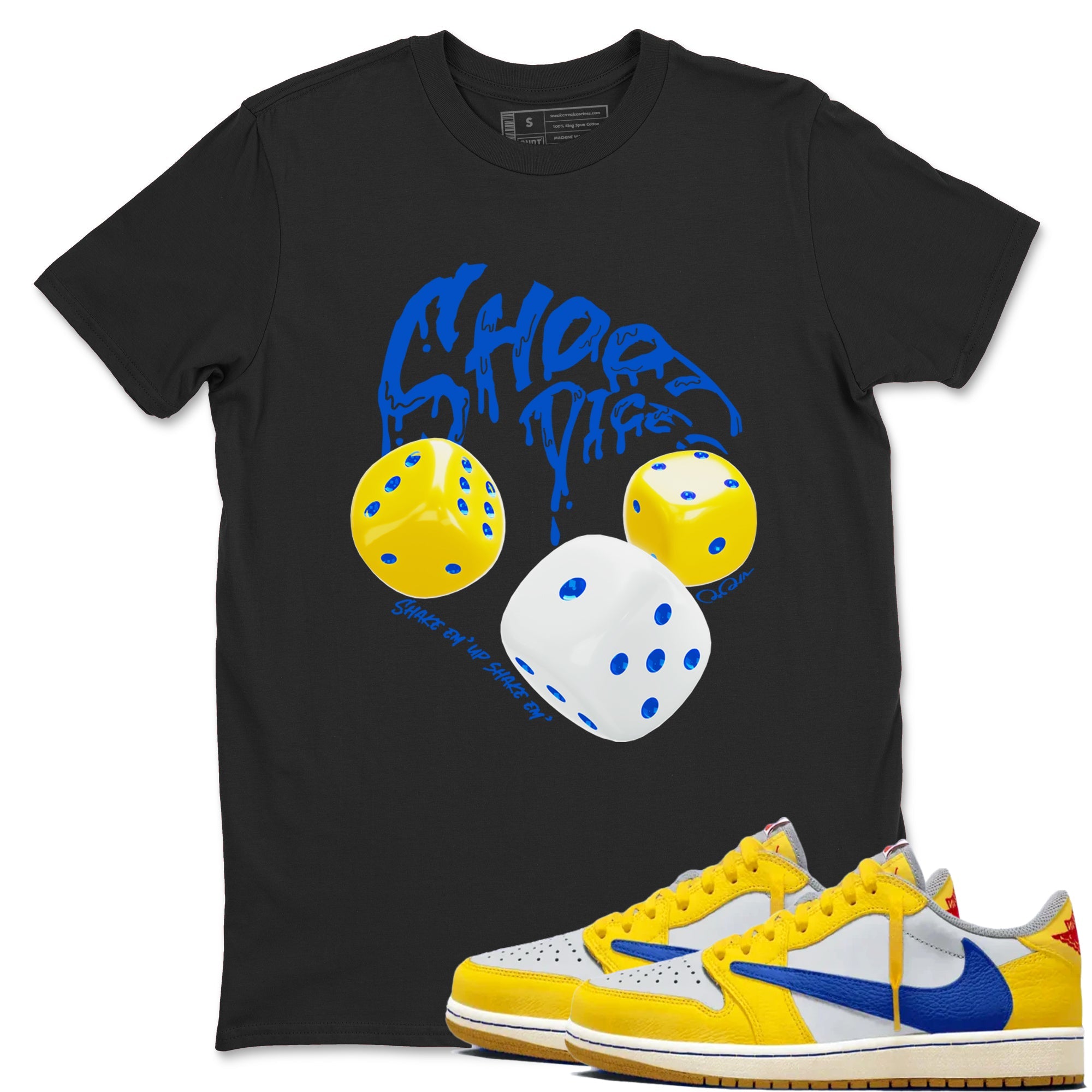 1s Travis Scott Canary shirt to match jordans Shoot Dice sneaker tees Air Jordan 1 Travis Scott Canary Drip Gear Zone unisex cotton Black 1 crew neck shirt
