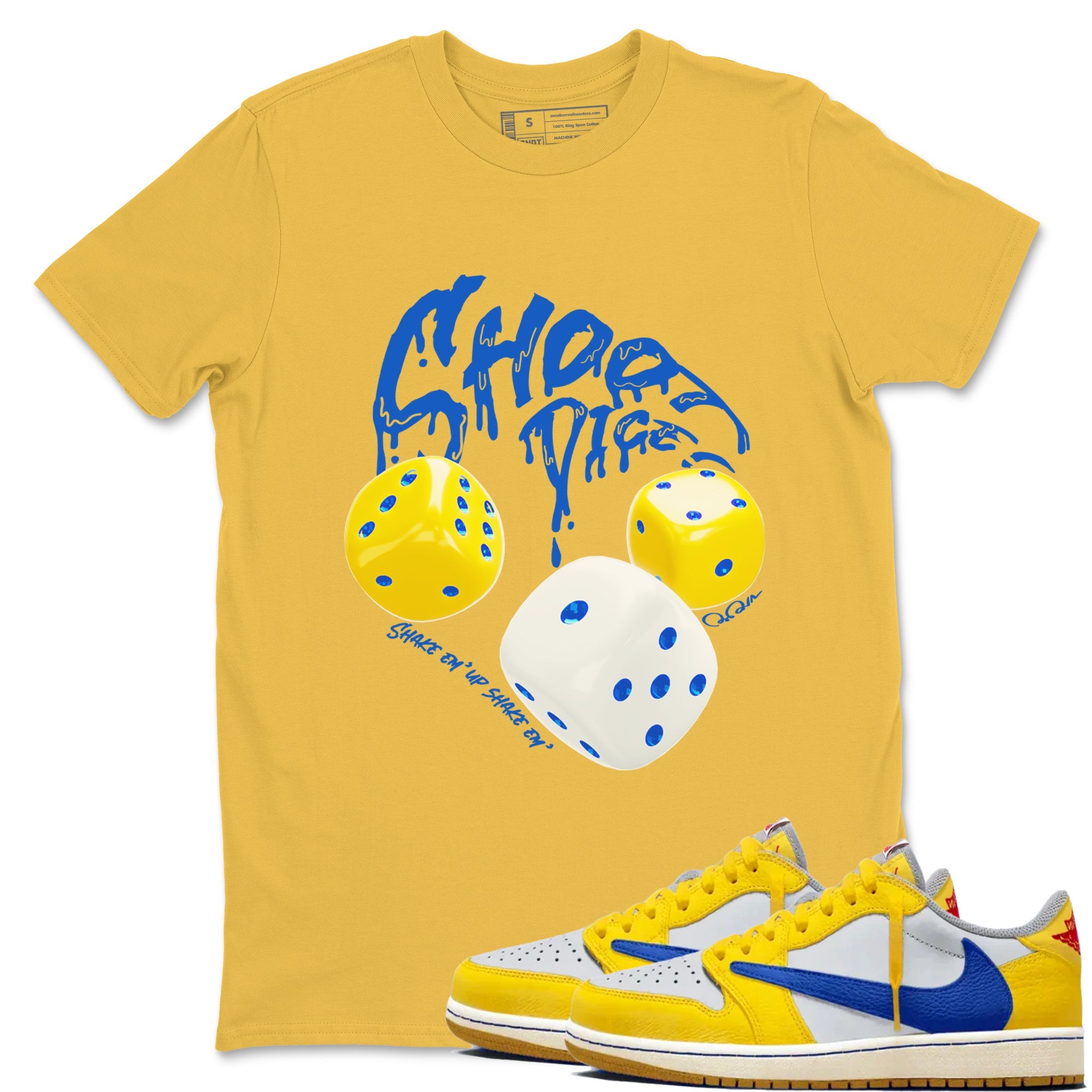 1s Travis Scott Canary shirt to match jordans Shoot Dice sneaker tees Air Jordan 1 Travis Scott Canary Drip Gear Zone unisex cotton Daisy 1 crew neck shirt