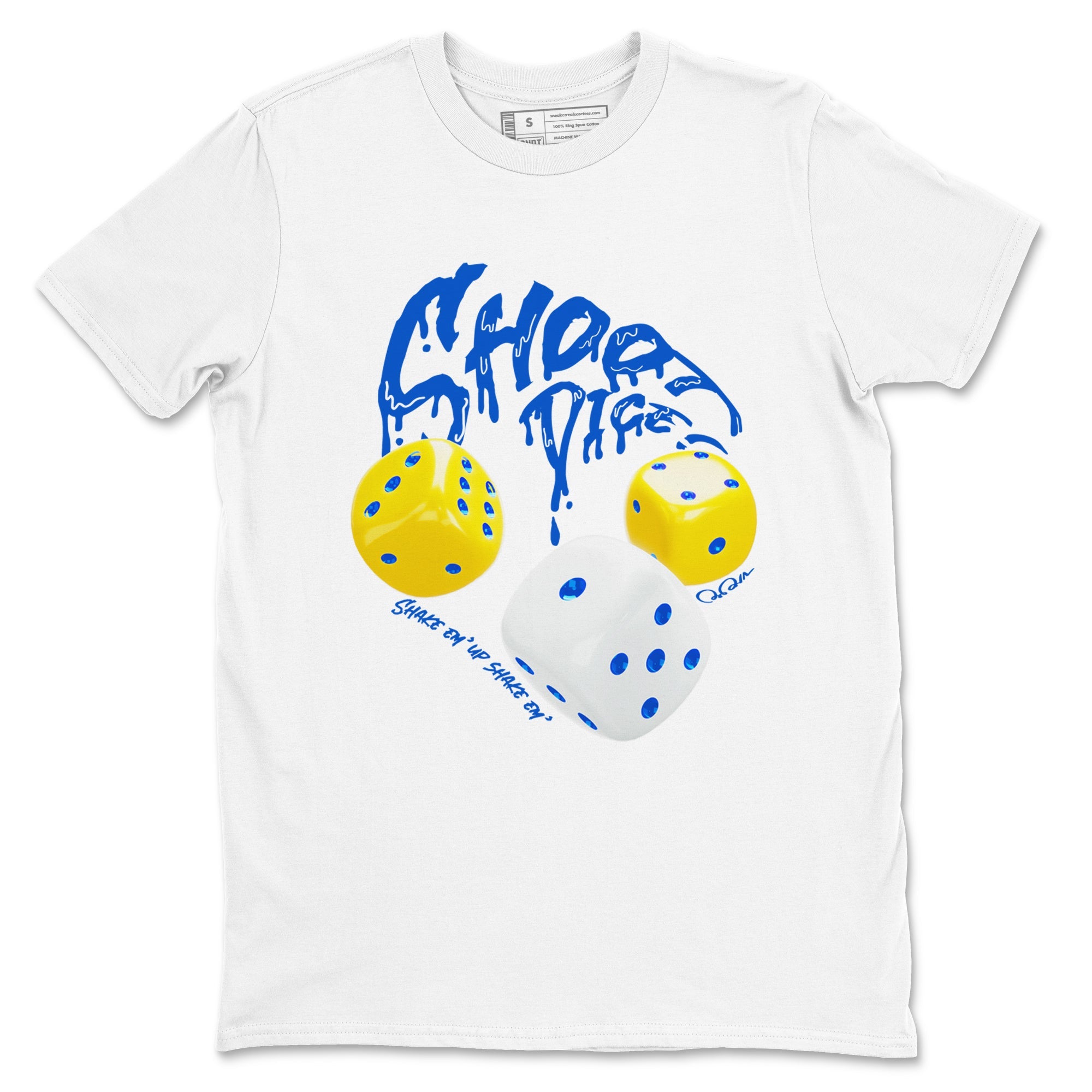 1s Travis Scott Canary shirt to match jordans Shoot Dice sneaker tees Air Jordan 1 Travis Scott Canary Drip Gear Zone unisex cotton White 2 crew neck shirt