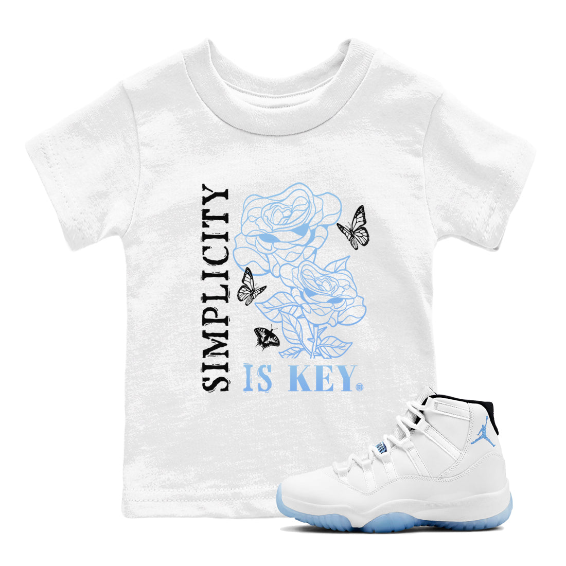 11s Legend Blue shirts to match jordans Simplicity Is Key sneaker match tees Air Jordan 11 Retro Legend Blue match shoes to clothes Drip Gear Zone Youth Baby White 1 tee