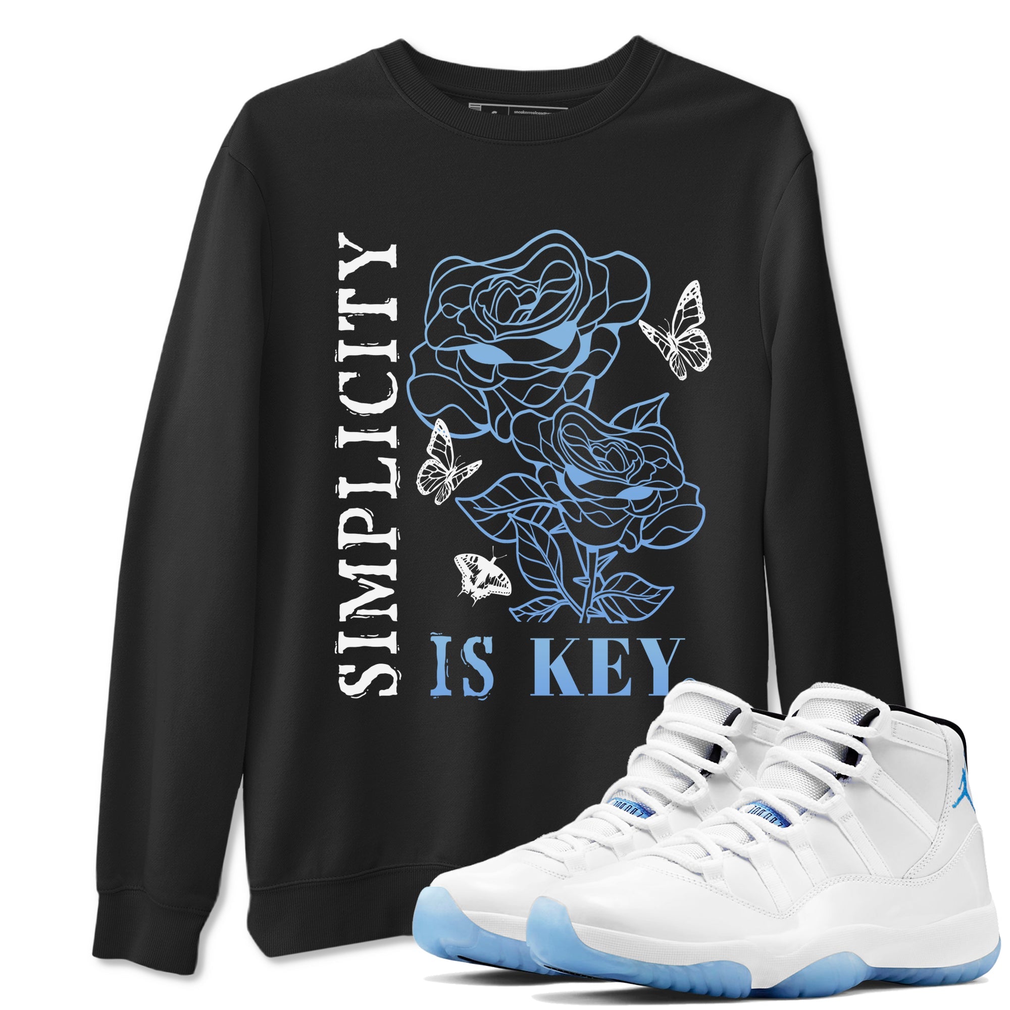 11s Legend Blue shirts to match jordans Simplicity Is Key sneaker match tees Air Jordan 11 Retro Legend Blue match shoes to clothes Drip Gear Zone unisex cotton Black 1 shirts
