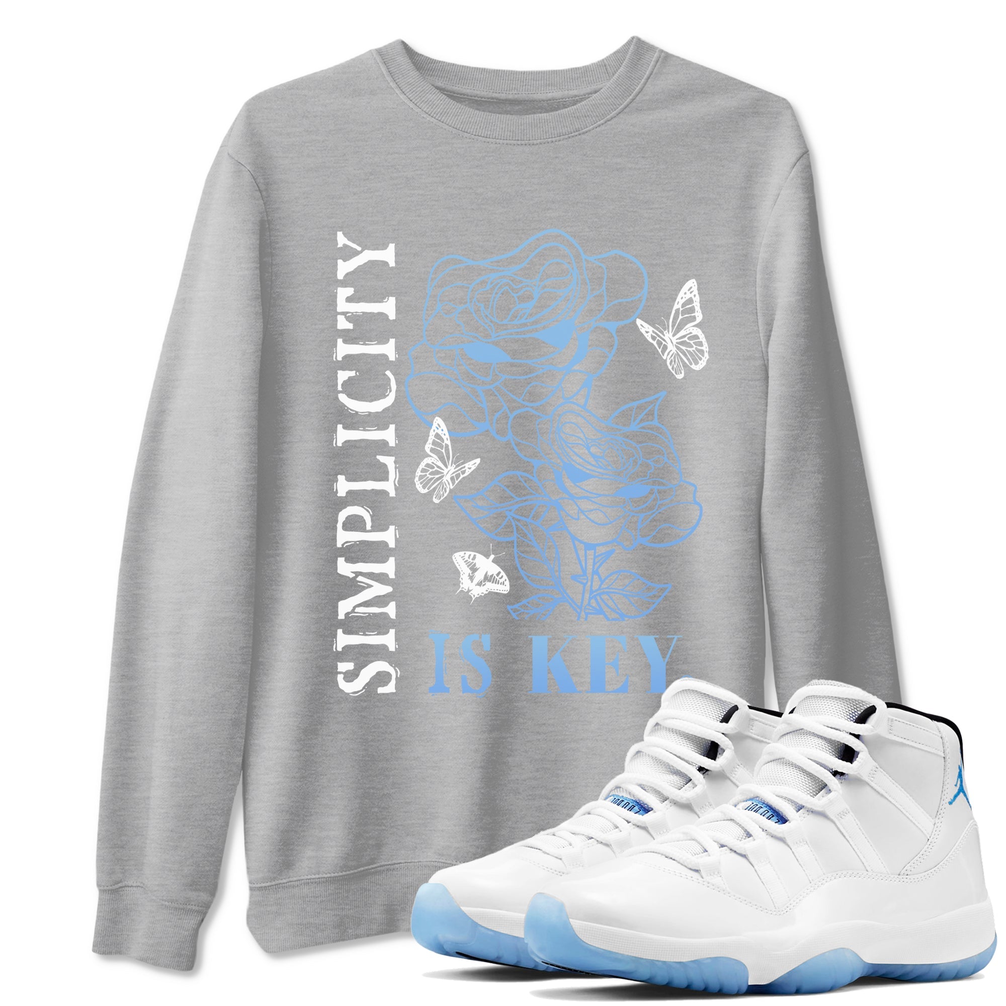 11s Legend Blue shirts to match jordans Simplicity Is Key sneaker match tees Air Jordan 11 Retro Legend Blue match shoes to clothes Drip Gear Zone unisex cotton Heather Grey 1 shirts