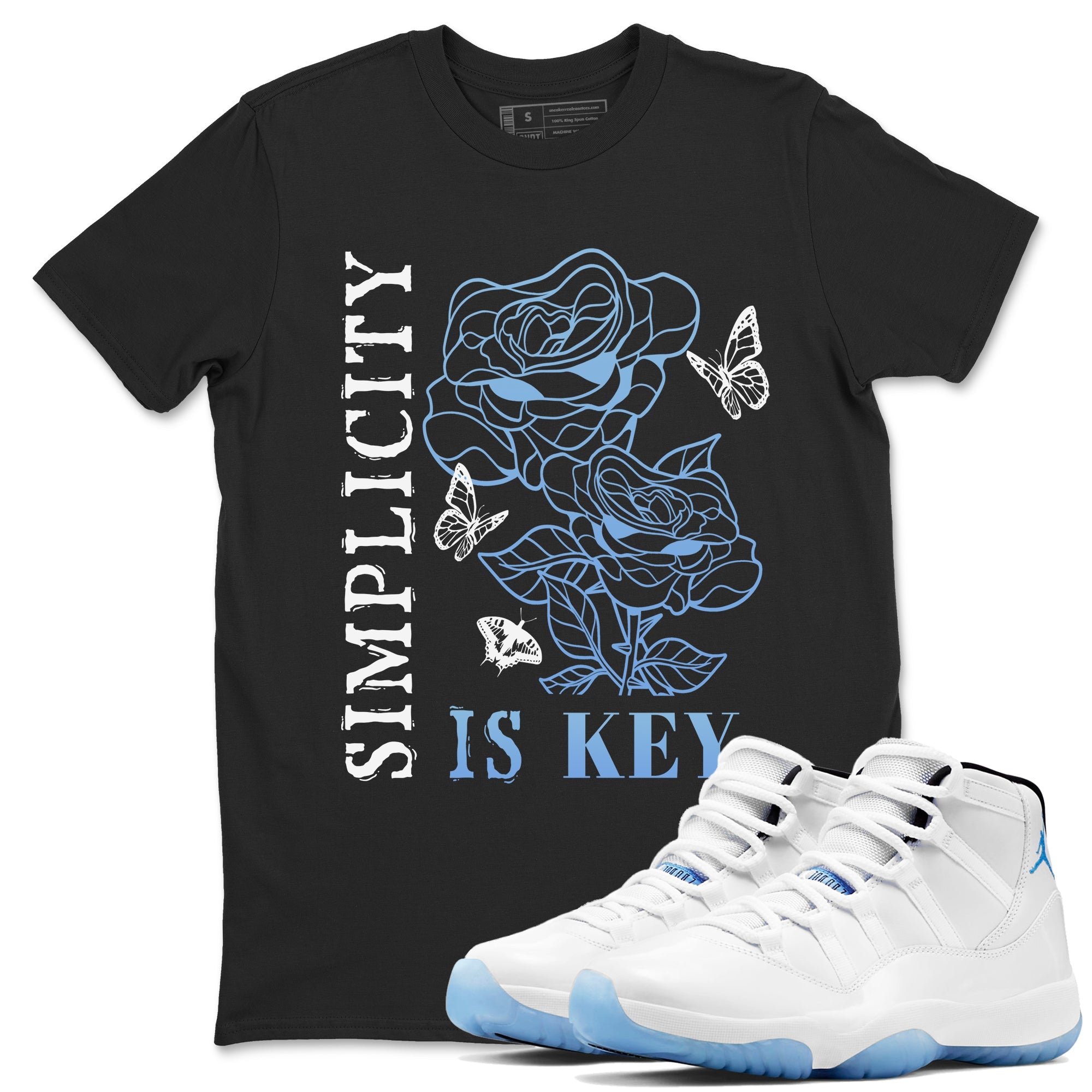 11s Legend Blue shirts to match jordans Simplicity Is Key sneaker match tees Air Jordan 11 Retro Legend Blue match shoes to clothes Drip Gear Zone unisex cotton Black 1 shirts