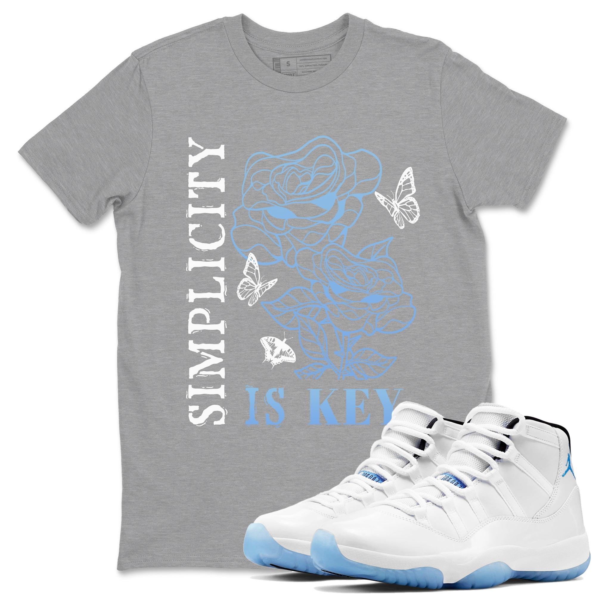 11s Legend Blue shirts to match jordans Simplicity Is Key sneaker match tees Air Jordan 11 Retro Legend Blue match shoes to clothes Drip Gear Zone unisex cotton Heather Grey 1 shirts