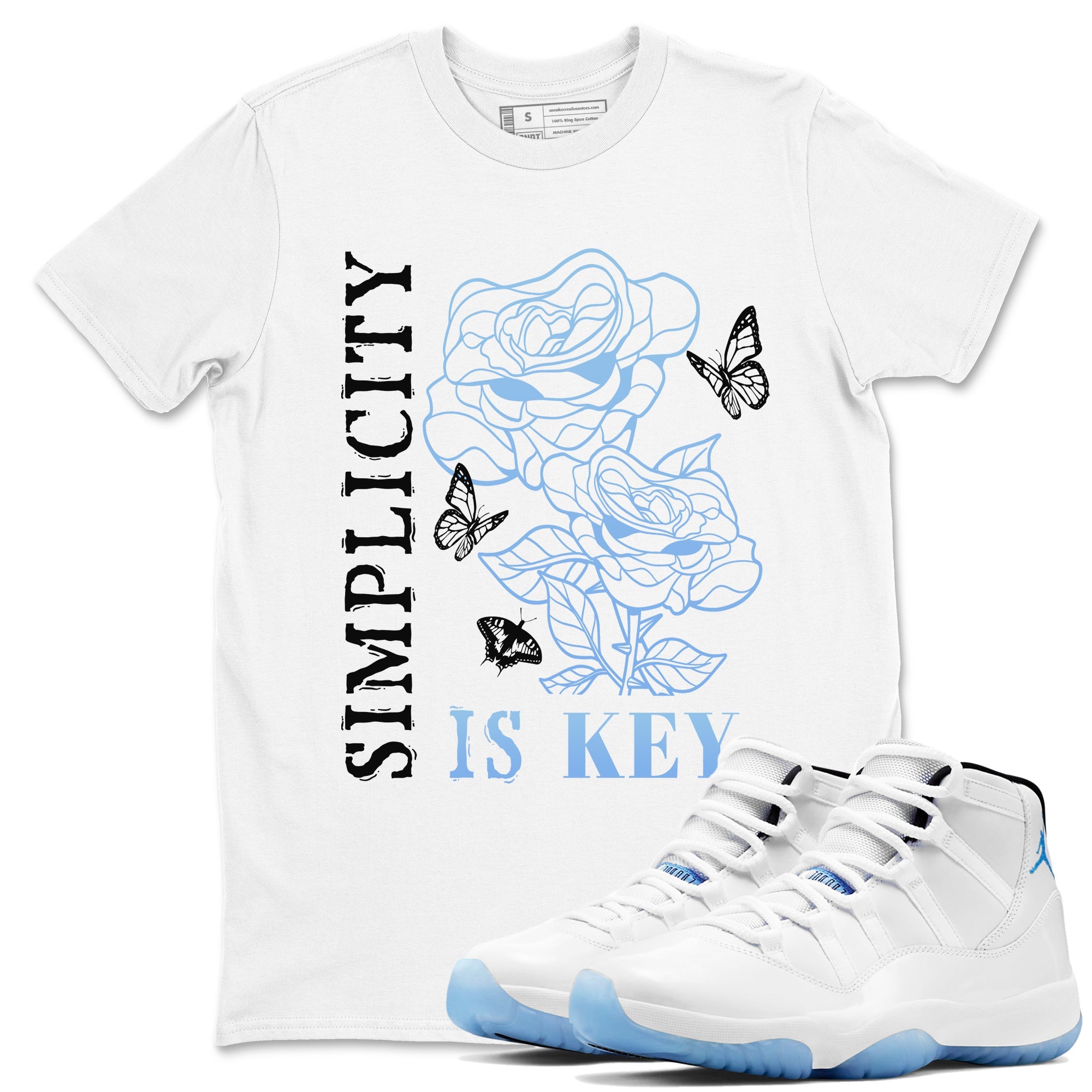 11s Legend Blue shirts to match jordans Simplicity Is Key sneaker match tees Air Jordan 11 Retro Legend Blue match shoes to clothes Drip Gear Zone unisex cotton White 1 shirts