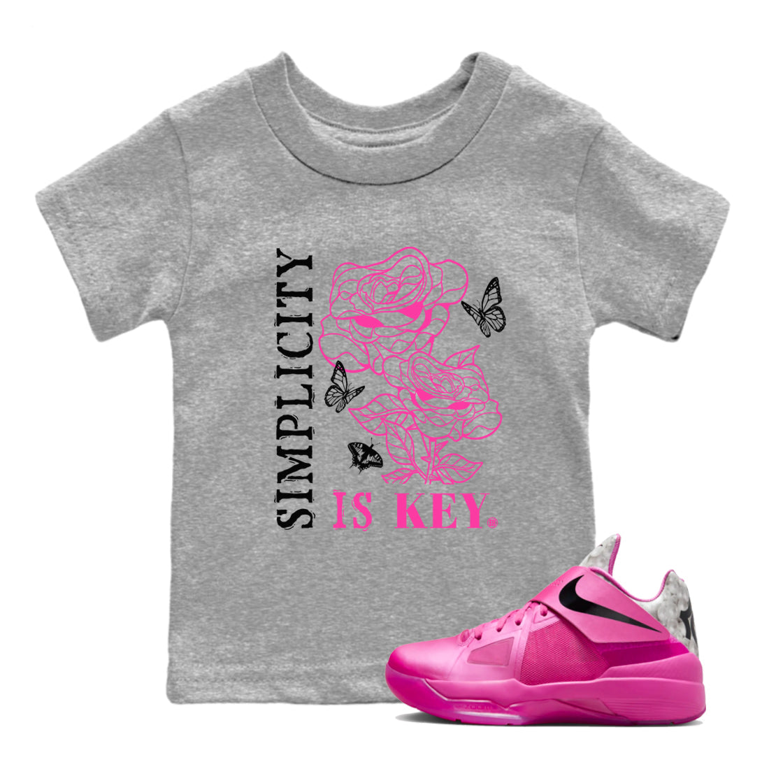 Nike KD 4 Retro Aunt Pearl shirts to match jordans Simplicity Is Key sneaker match tees Nike KD 4 Aunt Pearl match shoes to clothes Drip Gear Zone Youth Baby Heather Grey 1 tee