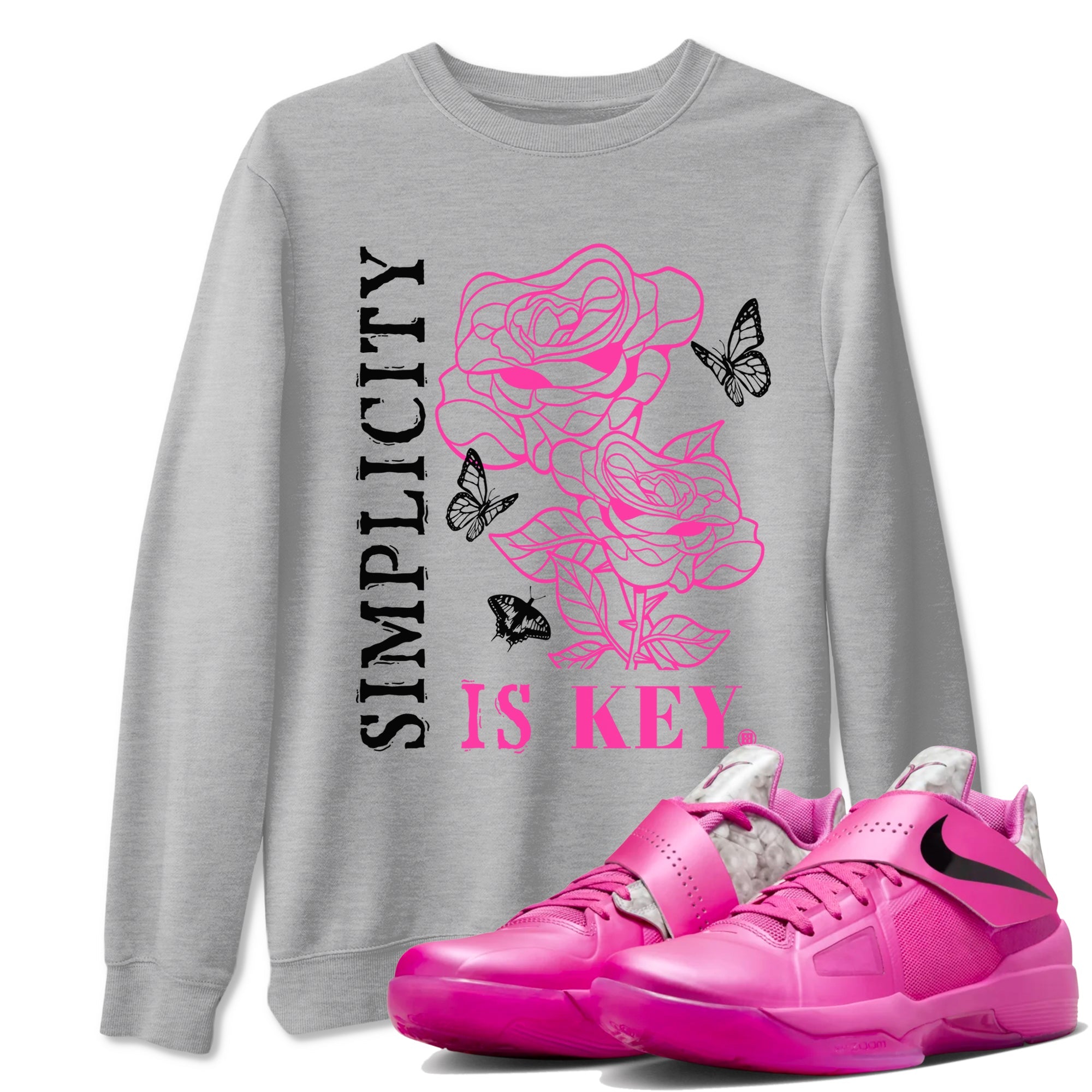 Nike KD 4 Retro Aunt Pearl shirts to match jordans Simplicity Is Key sneaker match tees Nike KD 4 Aunt Pearl match shoes to clothes Drip Gear Zone unisex cotton Heather Grey 1 shirts