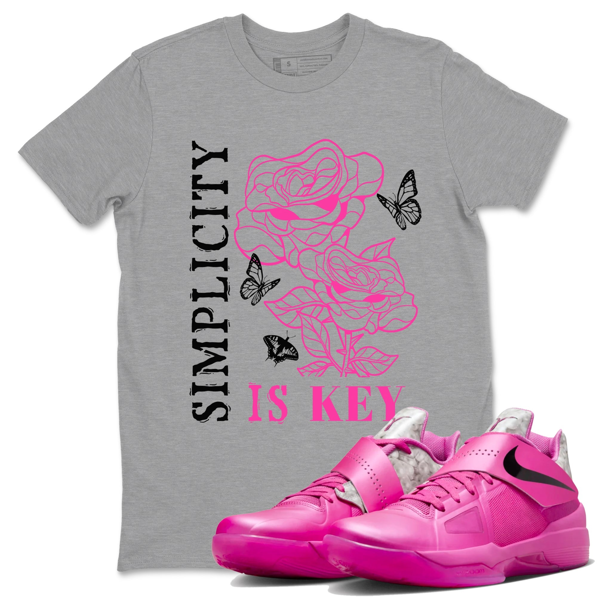 Nike KD 4 Retro Aunt Pearl shirts to match jordans Simplicity Is Key sneaker match tees Nike KD 4 Aunt Pearl match shoes to clothes Drip Gear Zone unisex cotton Heather Grey 1 shirts