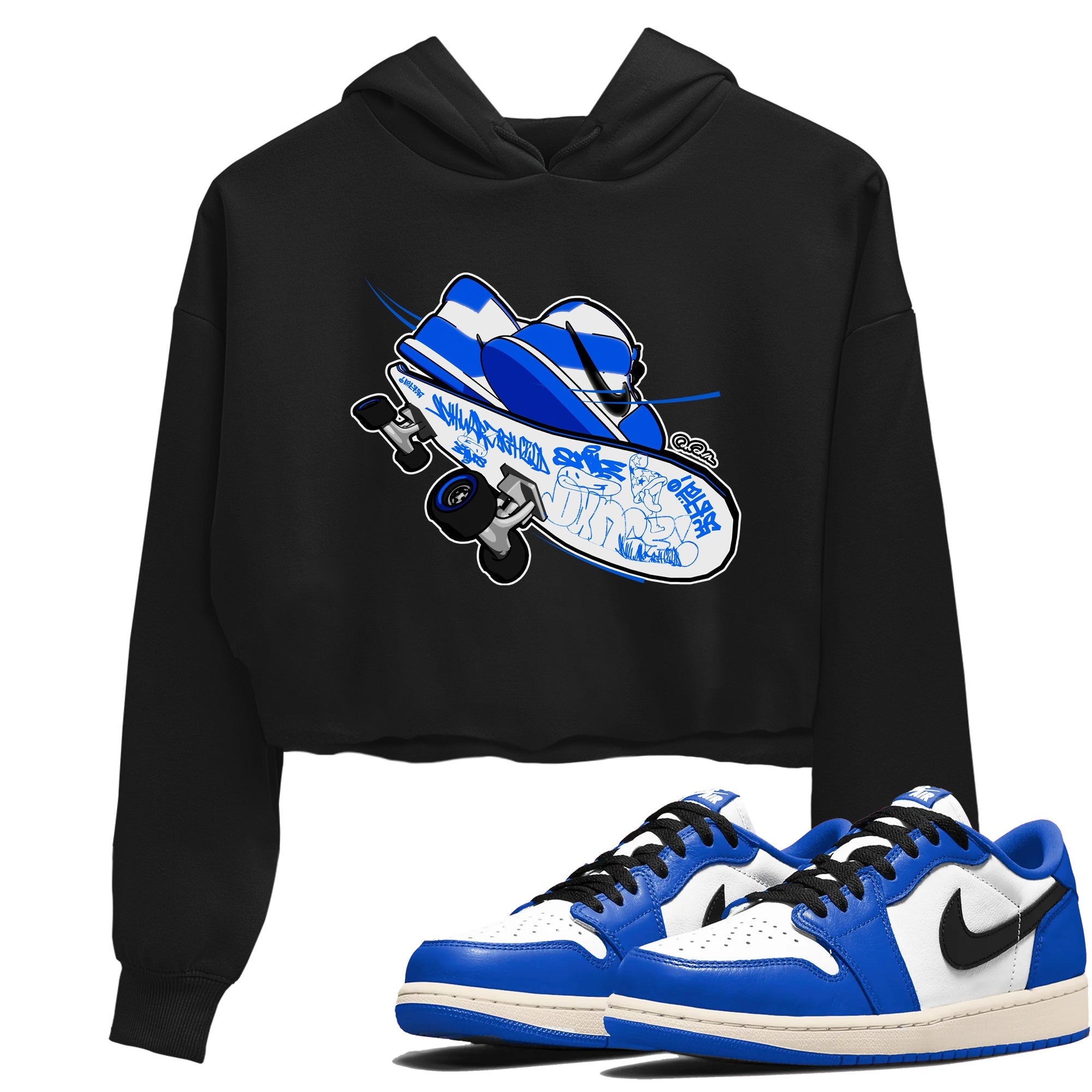 AJ1 Game Royal shirt to match jordans Skateboard sneaker tees Air Jordan 1 Game Royal Drip Gear Zone Black 1 crop length shirt