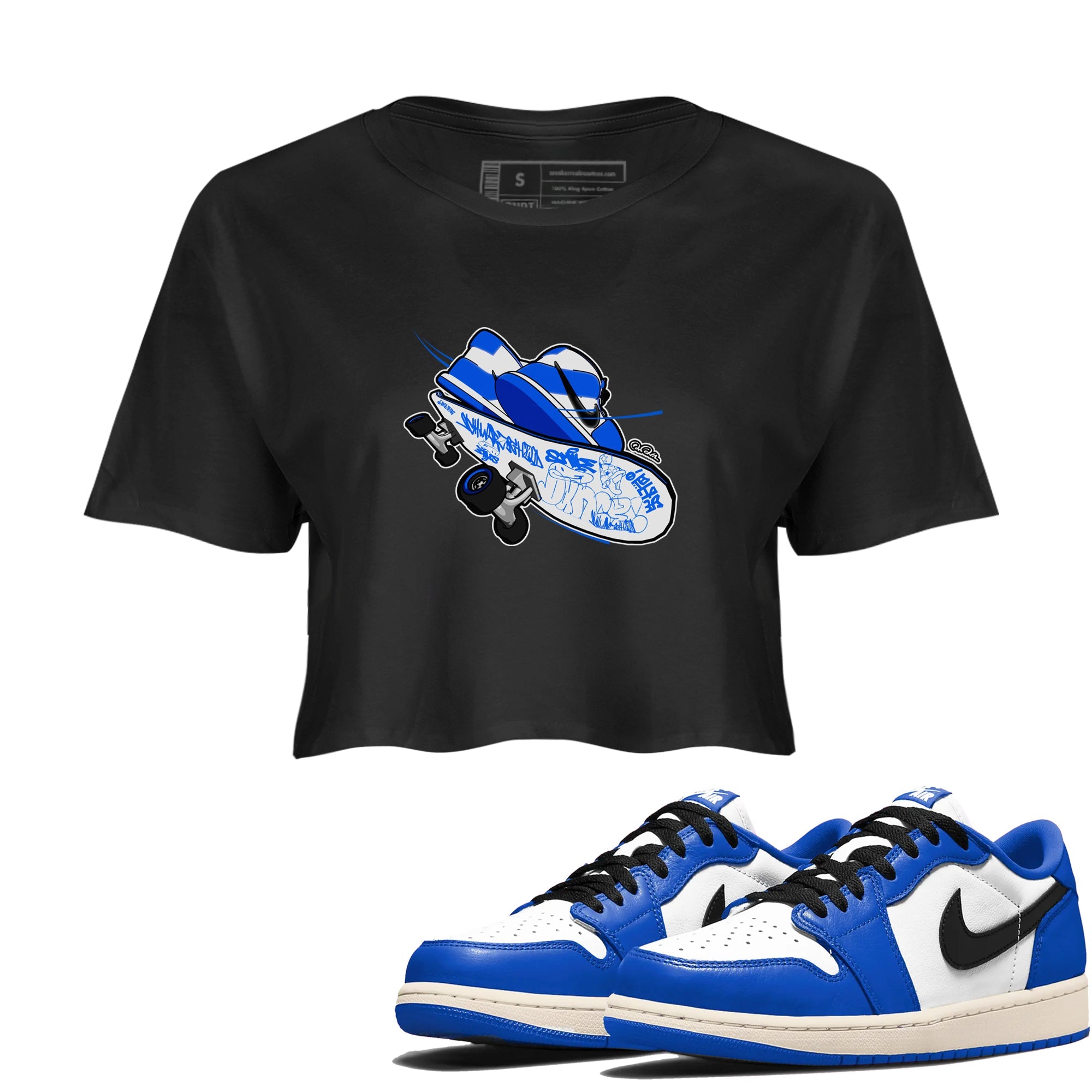 AJ1 Game Royal shirt to match jordans Skateboard sneaker tees Air Jordan 1 Game Royal Drip Gear Zone Black 1 crop length shirt
