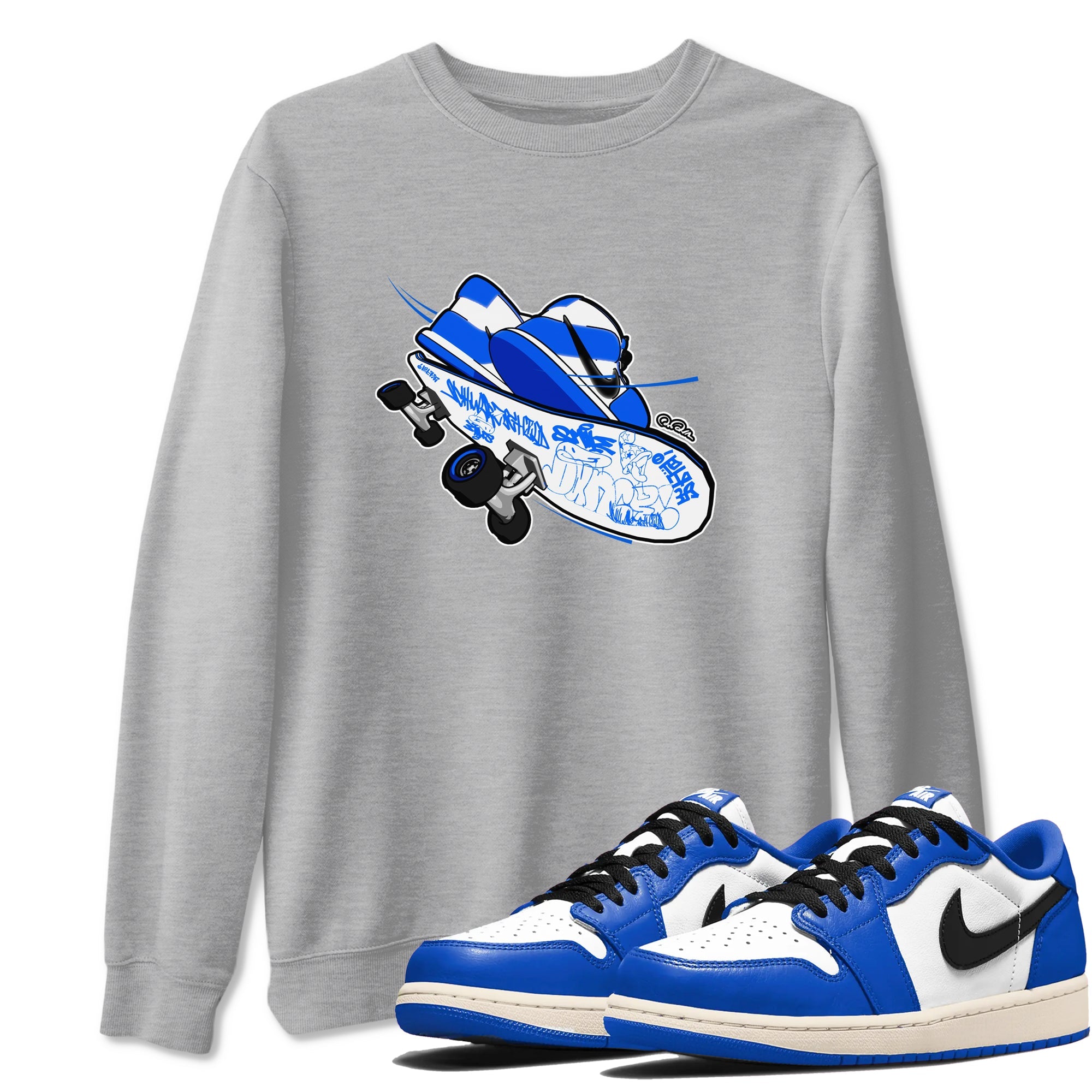 AJ1 Game Royal shirt to match jordans Skateboard sneaker tees Air Jordan 1 Game Royal Drip Gear Zone unisex cotton Heather Grey 1 crew neck shirt