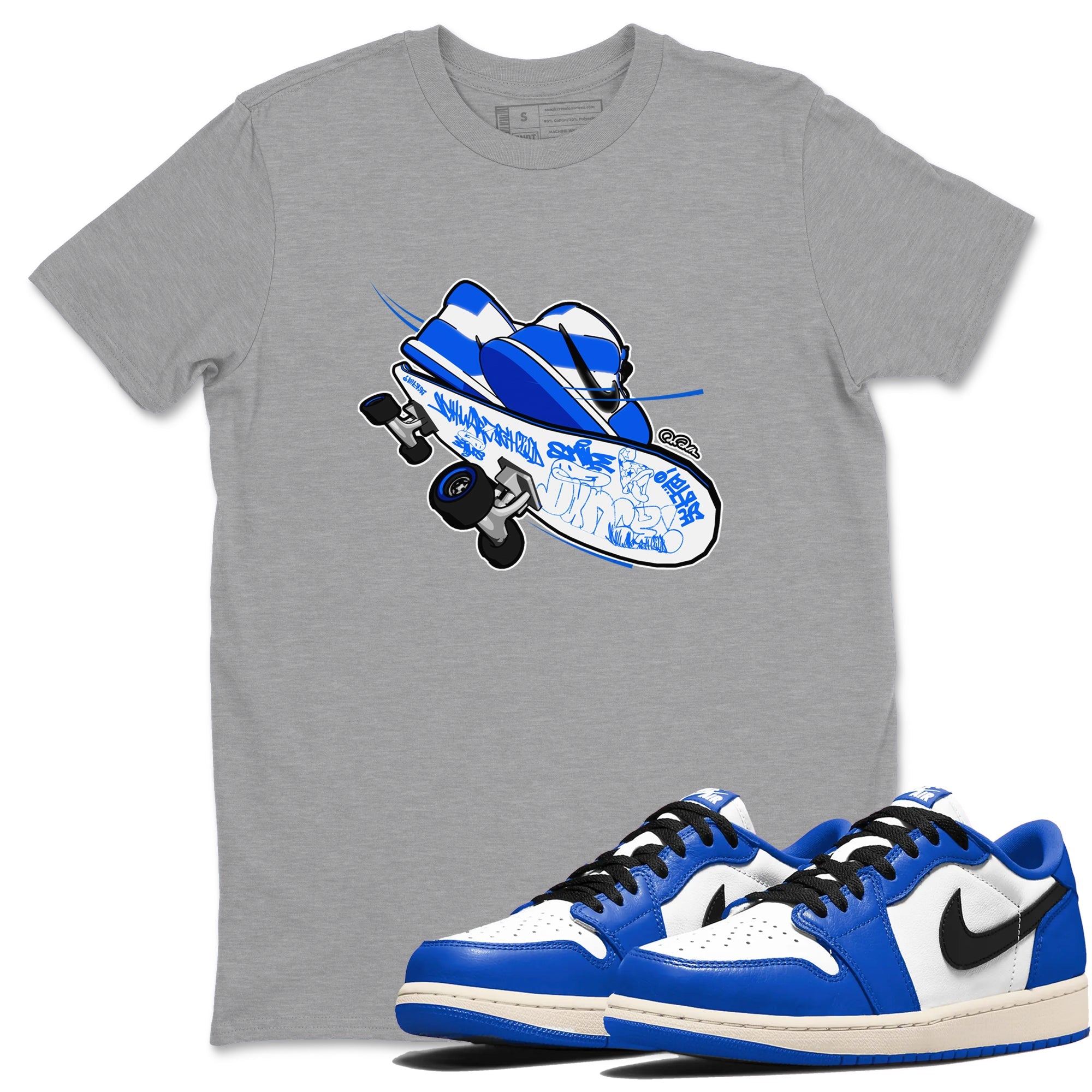 AJ1 Game Royal shirt to match jordans Skateboard sneaker tees Air Jordan 1 Game Royal Drip Gear Zone unisex cotton Heather Grey 1 crew neck shirt