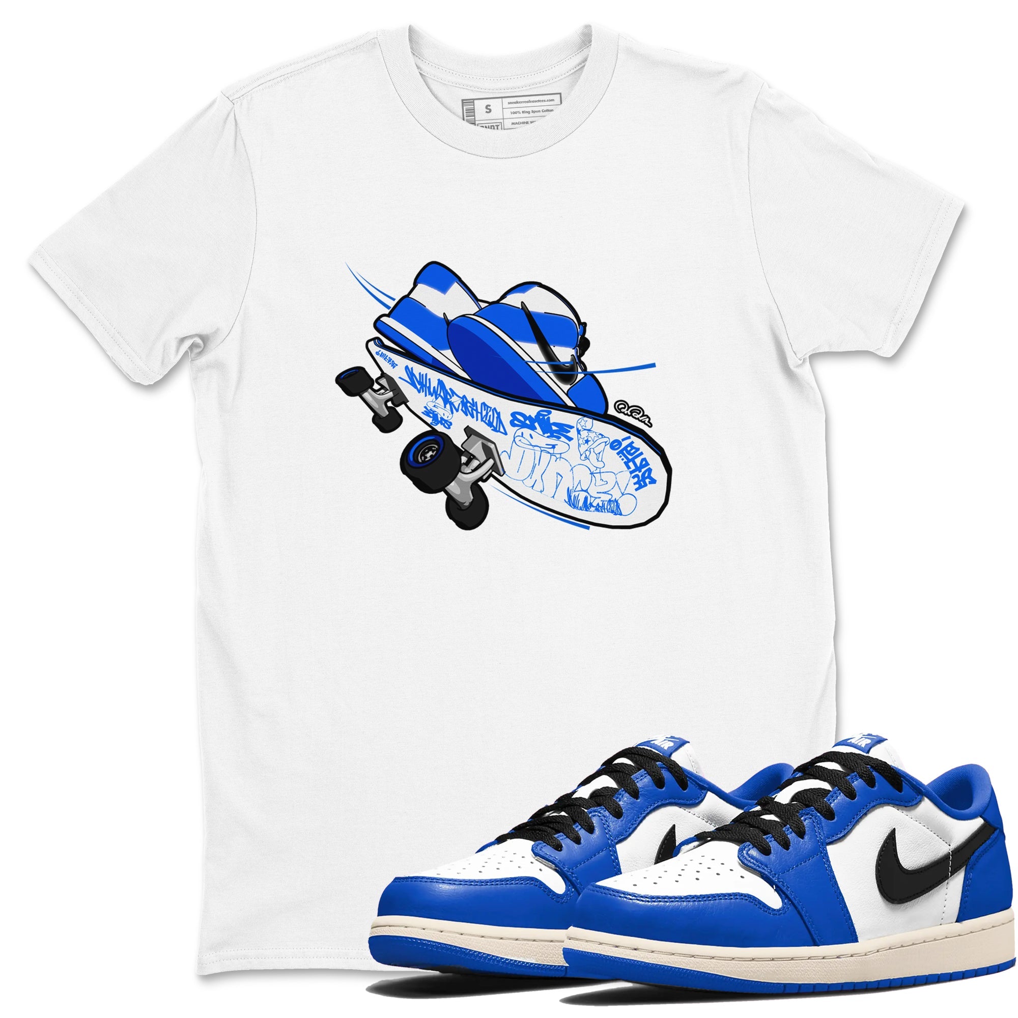 AJ1 Game Royal shirt to match jordans Skateboard sneaker tees Air Jordan 1 Game Royal Drip Gear Zone unisex cotton White 1 crew neck shirt