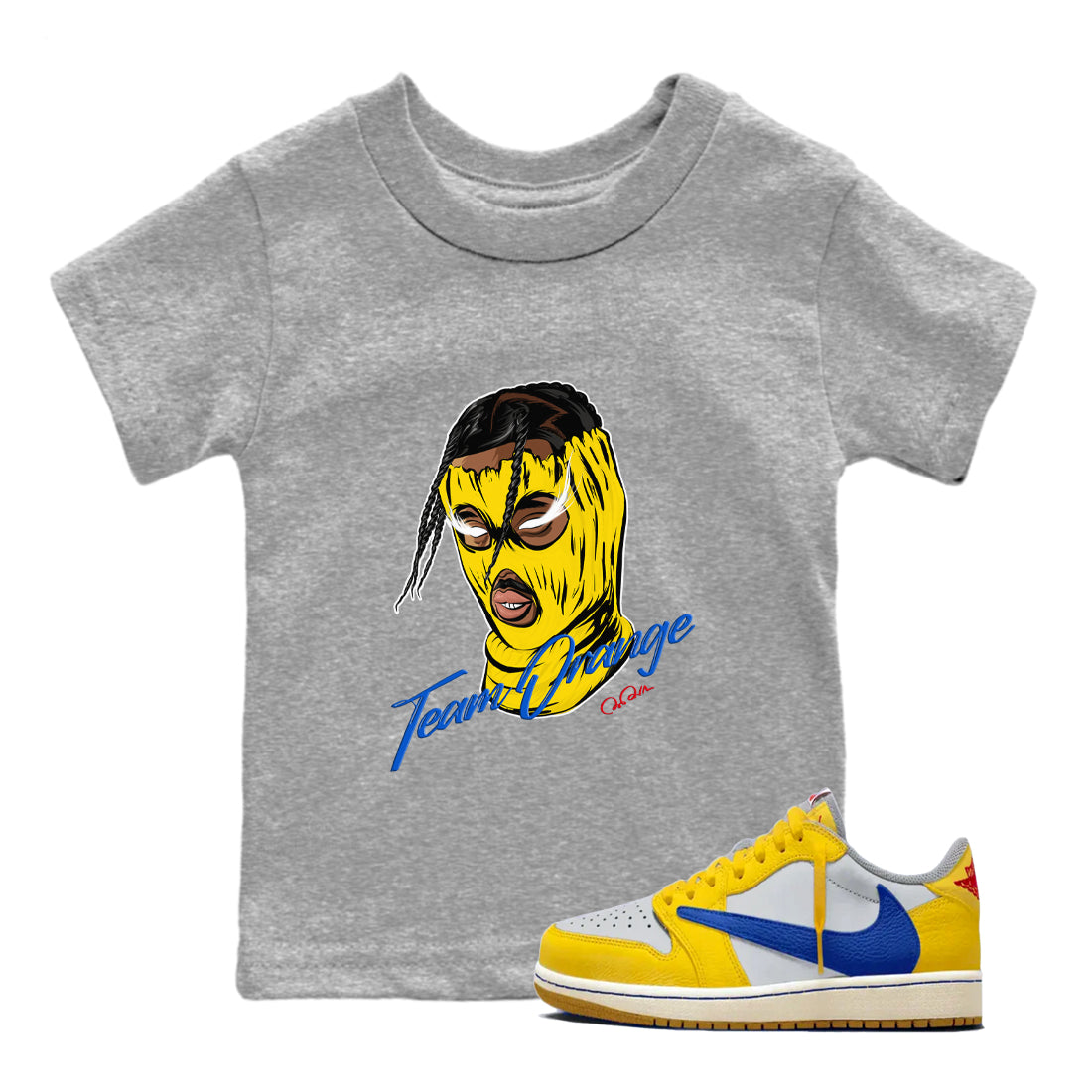 1s Travis Scott Canary shirt to match jordans Ski Mask Gang sneaker tees Air Jordan 1 Travis Scott Canary Drip Gear Zone baby toddler Heather Grey 1 cotton Shirt