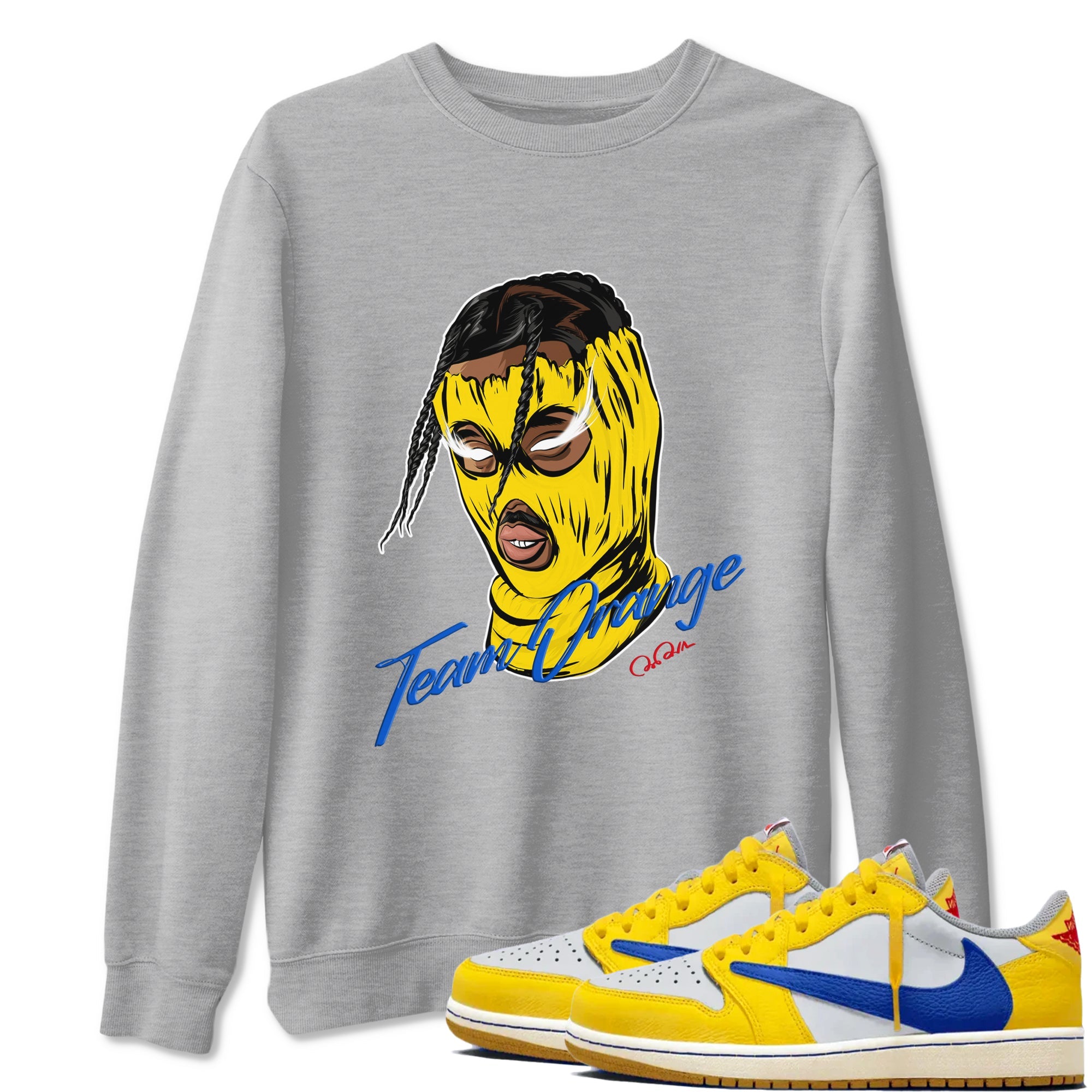 1s Travis Scott Canary shirt to match jordans Ski Mask Gang sneaker tees Air Jordan 1 Travis Scott Canary Drip Gear Zone unisex cotton Heather Grey 1 crew neck shirt