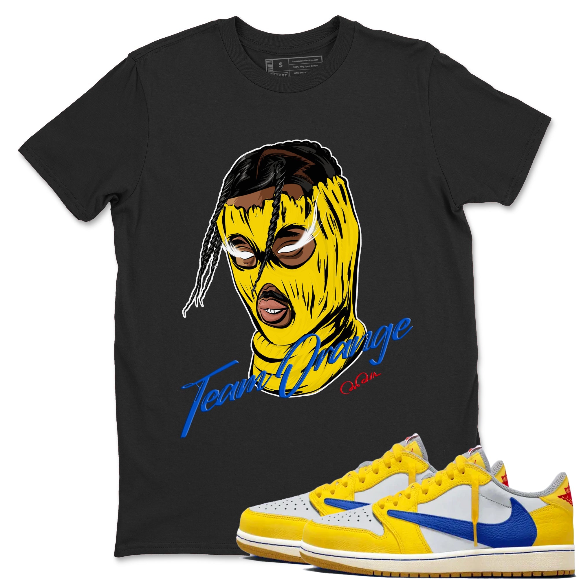 1s Travis Scott Canary shirt to match jordans Ski Mask Gang sneaker tees Air Jordan 1 Travis Scott Canary Drip Gear Zone unisex cotton Black 1 crew neck shirt