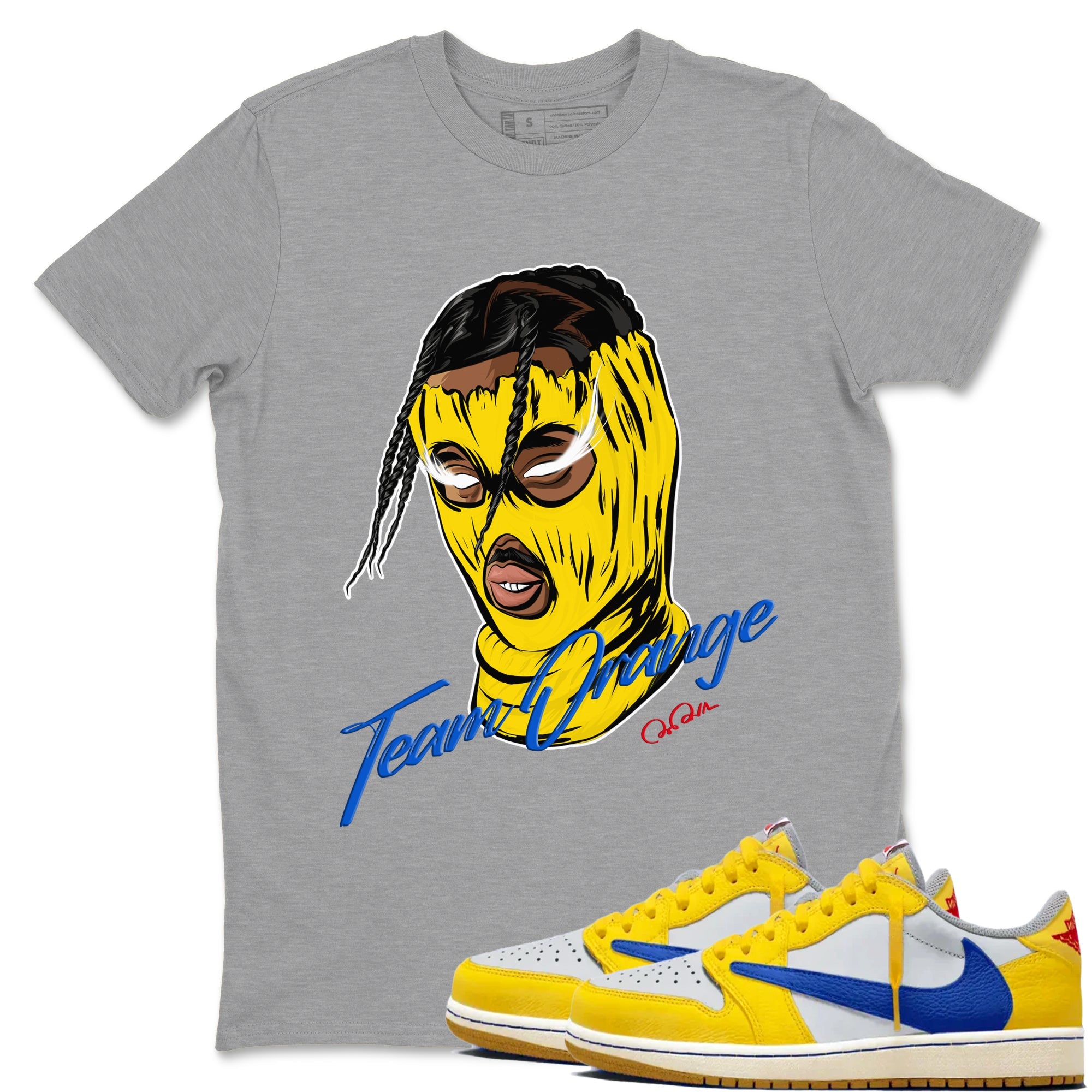 1s Travis Scott Canary shirt to match jordans Ski Mask Gang sneaker tees Air Jordan 1 Travis Scott Canary Drip Gear Zone unisex cotton Heather Grey 1 crew neck shirt