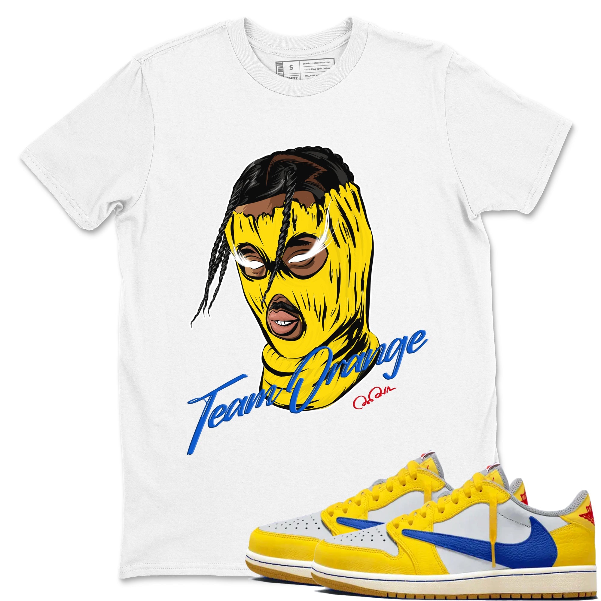 1s Travis Scott Canary shirt to match jordans Ski Mask Gang sneaker tees Air Jordan 1 Travis Scott Canary Drip Gear Zone unisex cotton White 1 crew neck shirt