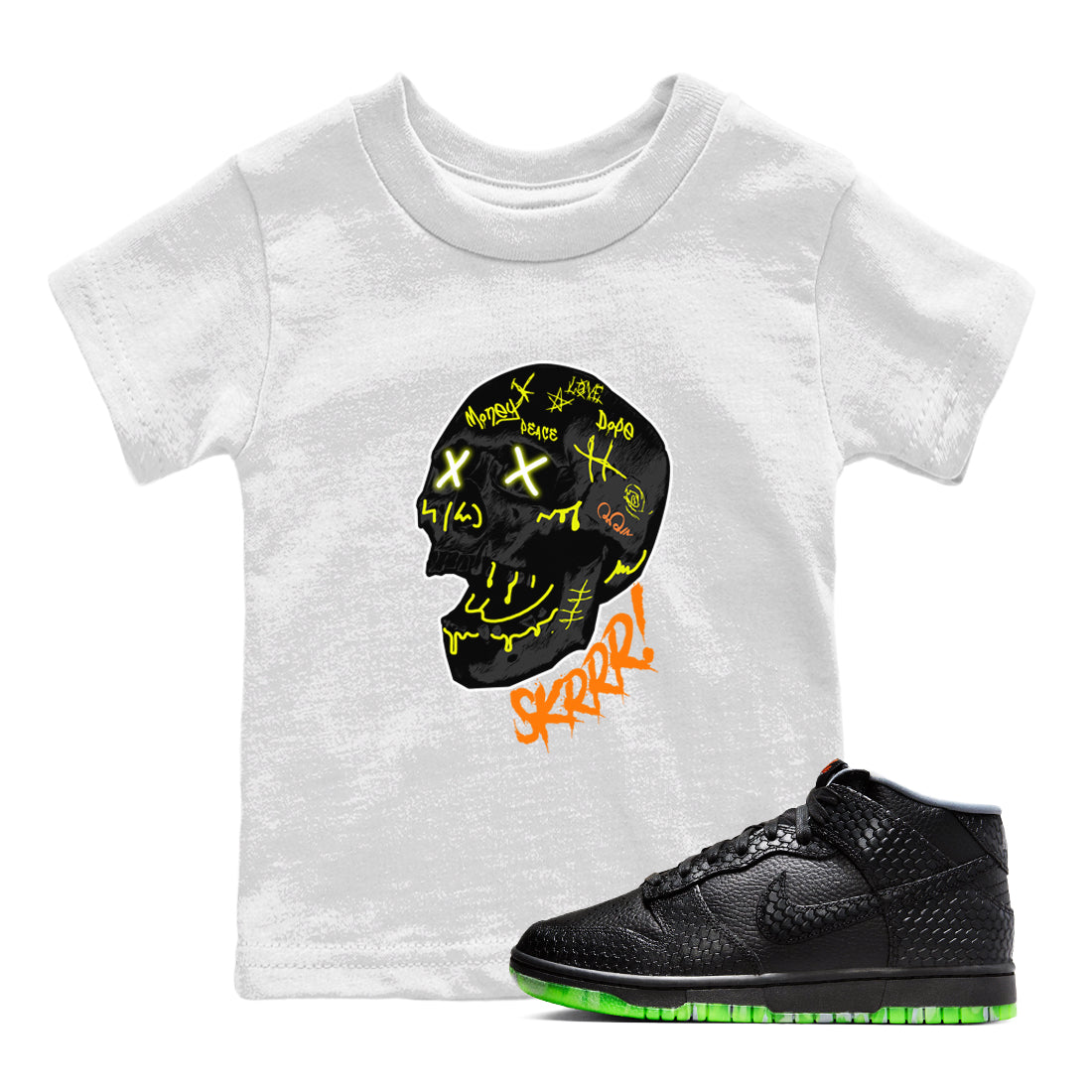 Dunk Halloween shirt to match jordans Skrrr sneaker tees Halloween night dress Dunk Halloween Drip Gear Zone Baby Toddler White 1 T-Shirt