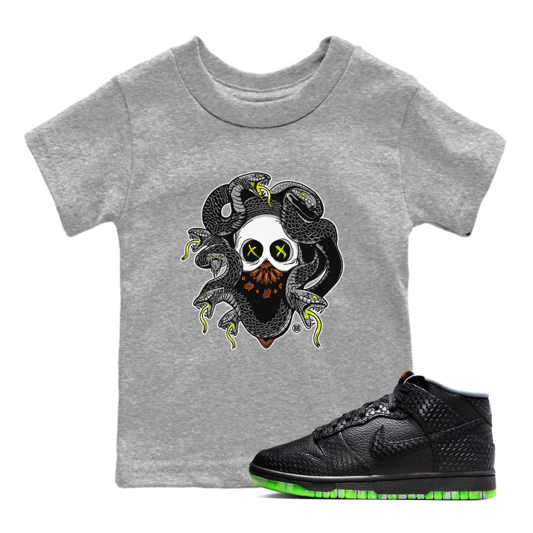 Dunk Halloween shirt to match jordans Skull Medusa sneaker tees Dunk Halloween Drip Gear Zone Casual Crew Neck T-Shirt Baby Toddler Heather Grey 1 T-Shirt