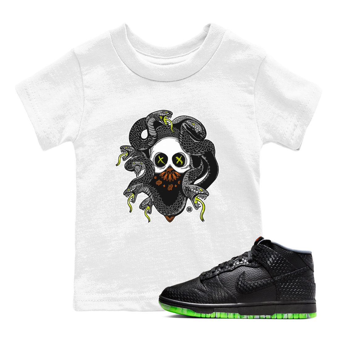 Dunk Halloween shirt to match jordans Skull Medusa sneaker tees Dunk Halloween Drip Gear Zone Casual Crew Neck T-Shirt Baby Toddler White 1 T-Shirt