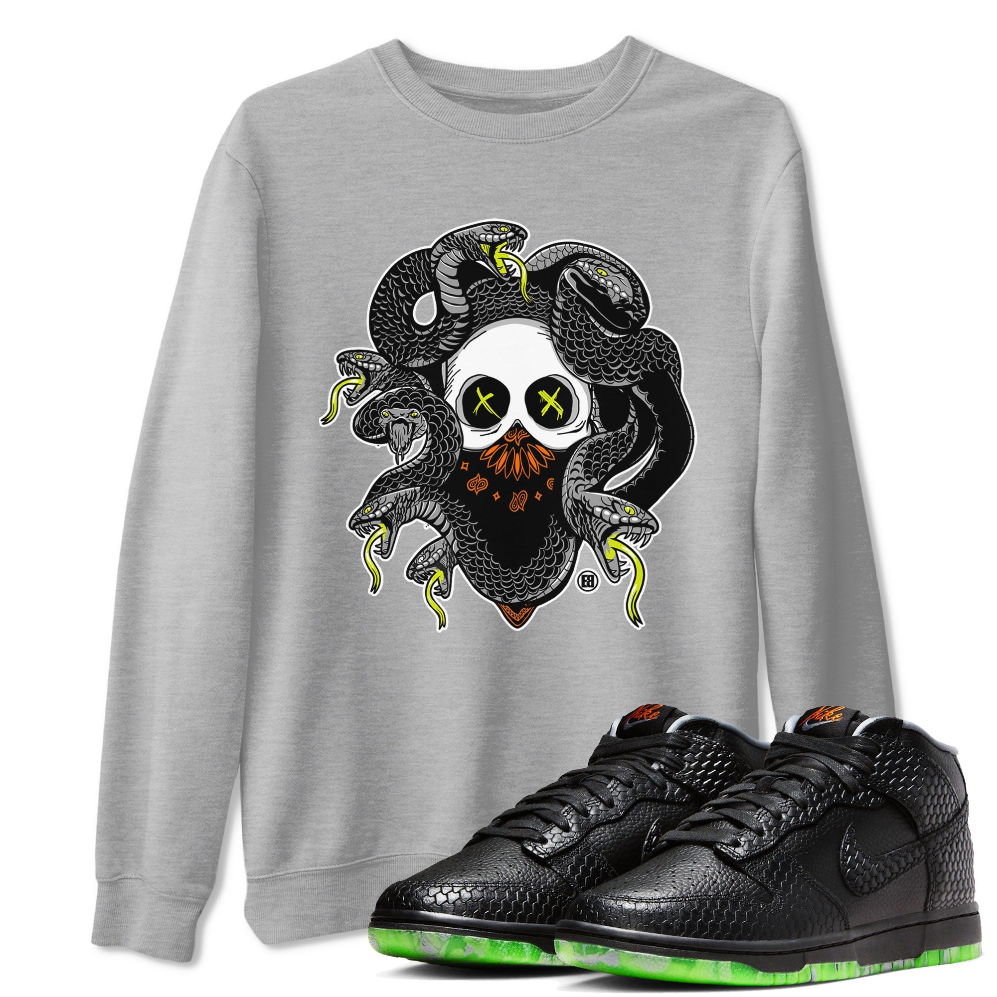 Dunk Halloween shirt to match jordans Skull Medusa sneaker tees Dunk Halloween Drip Gear Zone Casual Crew Neck T-Shirt Unisex Heather Grey 1 T-Shirt