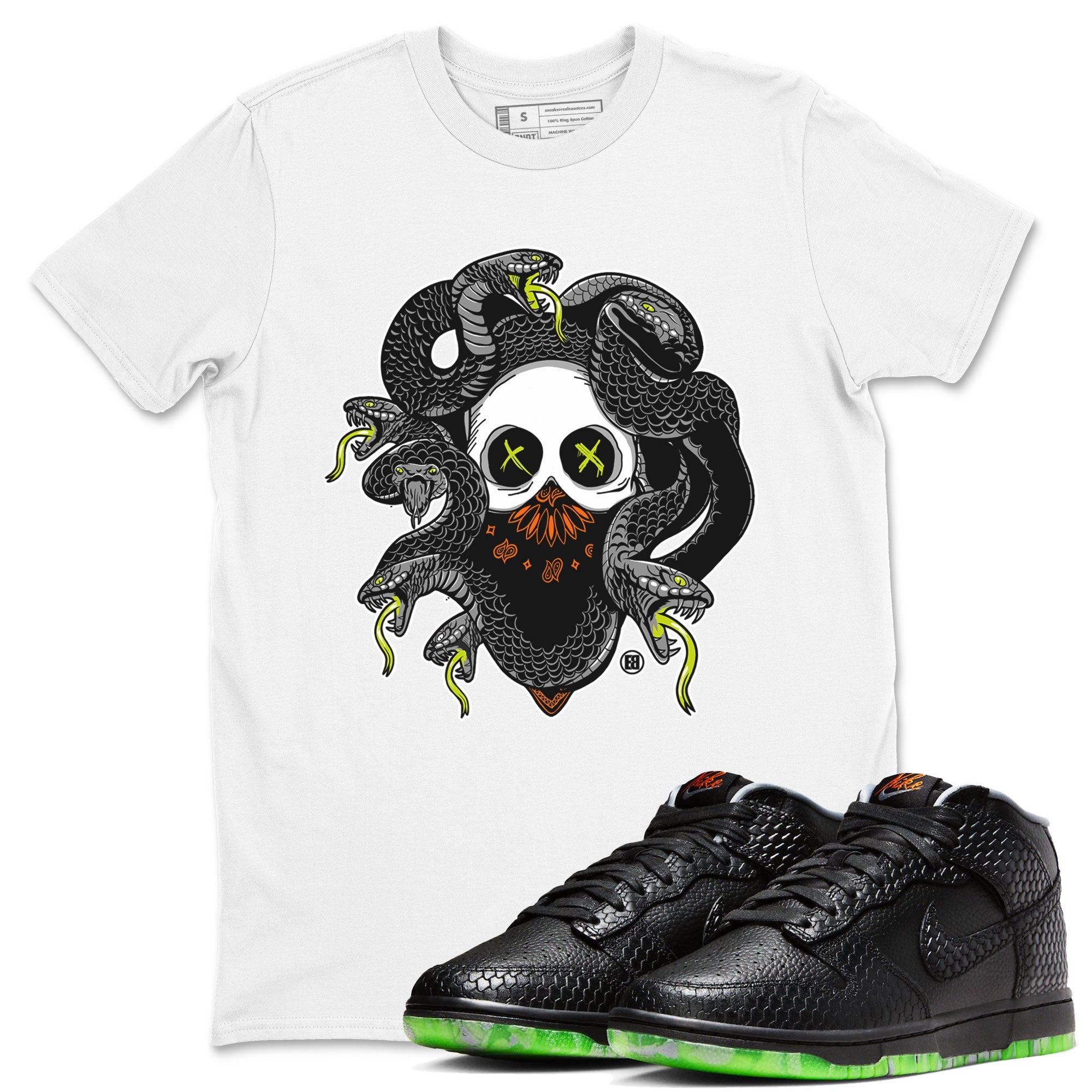 Dunk Halloween shirt to match jordans Skull Medusa sneaker tees Dunk Halloween Drip Gear Zone Casual Crew Neck T-Shirt Unisex White 1 T-Shirt
