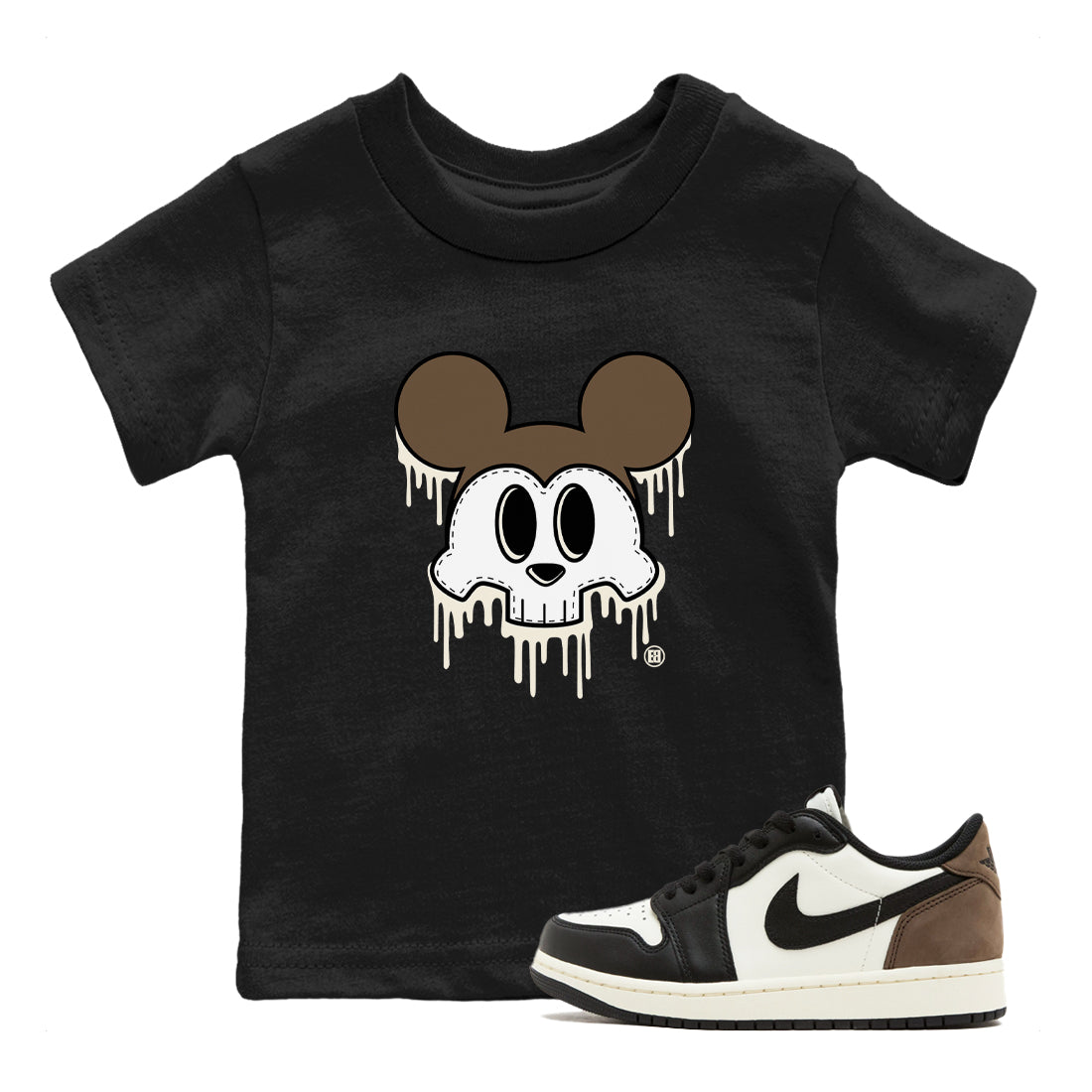 AJ1 Mocha shirts to match jordans Skull Mouse sneaker match tees Air Jordan 1 Mocha Drip Gear Zone streetwear brand Baby and Youth Black 1 cotton tee
