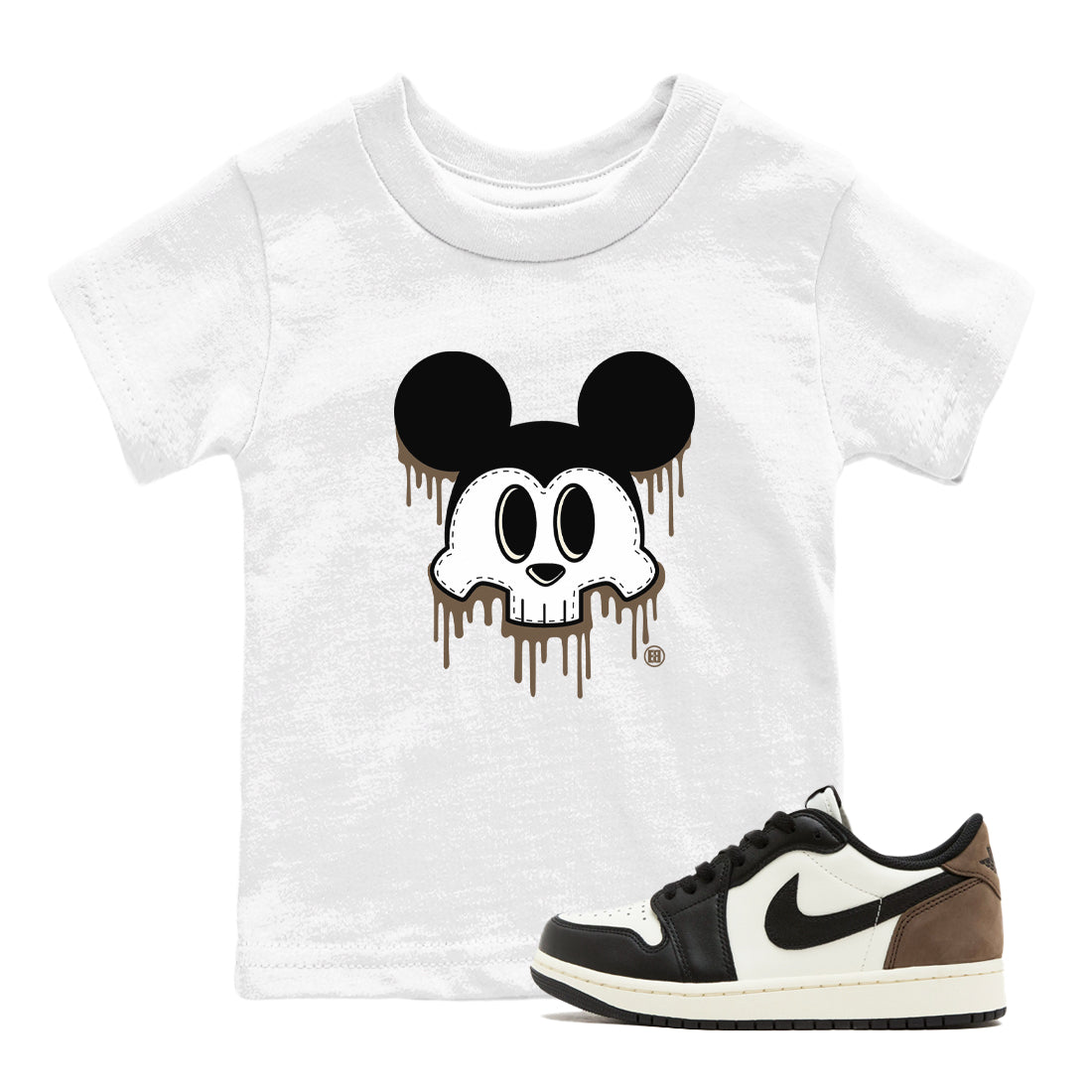 AJ1 Mocha shirts to match jordans Skull Mouse sneaker match tees Air Jordan 1 Mocha Drip Gear Zone streetwear brand Baby and Youth White 1 cotton tee