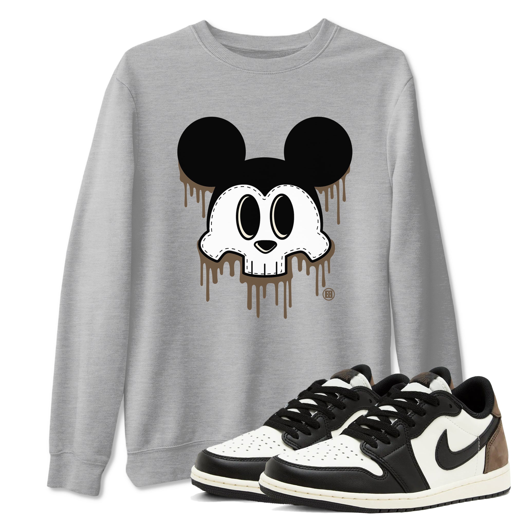 AJ1 Mocha shirts to match jordans Skull Mouse sneaker match tees Air Jordan 1 Mocha Drip Gear Zone streetwear brand Heather Grey 1 unisex cotton tee