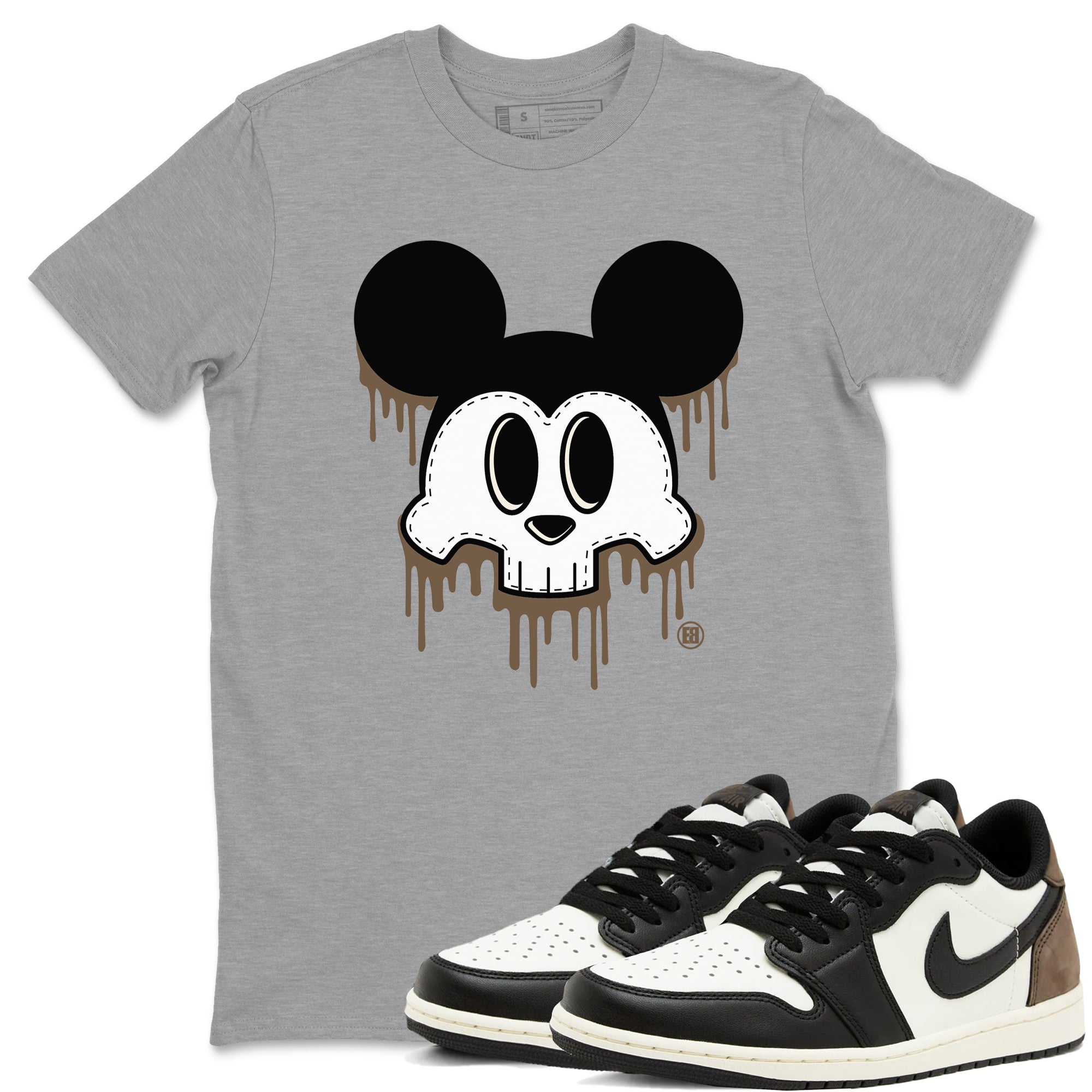 AJ1 Mocha shirts to match jordans Skull Mouse sneaker match tees Air Jordan 1 Mocha Drip Gear Zone streetwear brand Heather Grey 1 unisex cotton tee