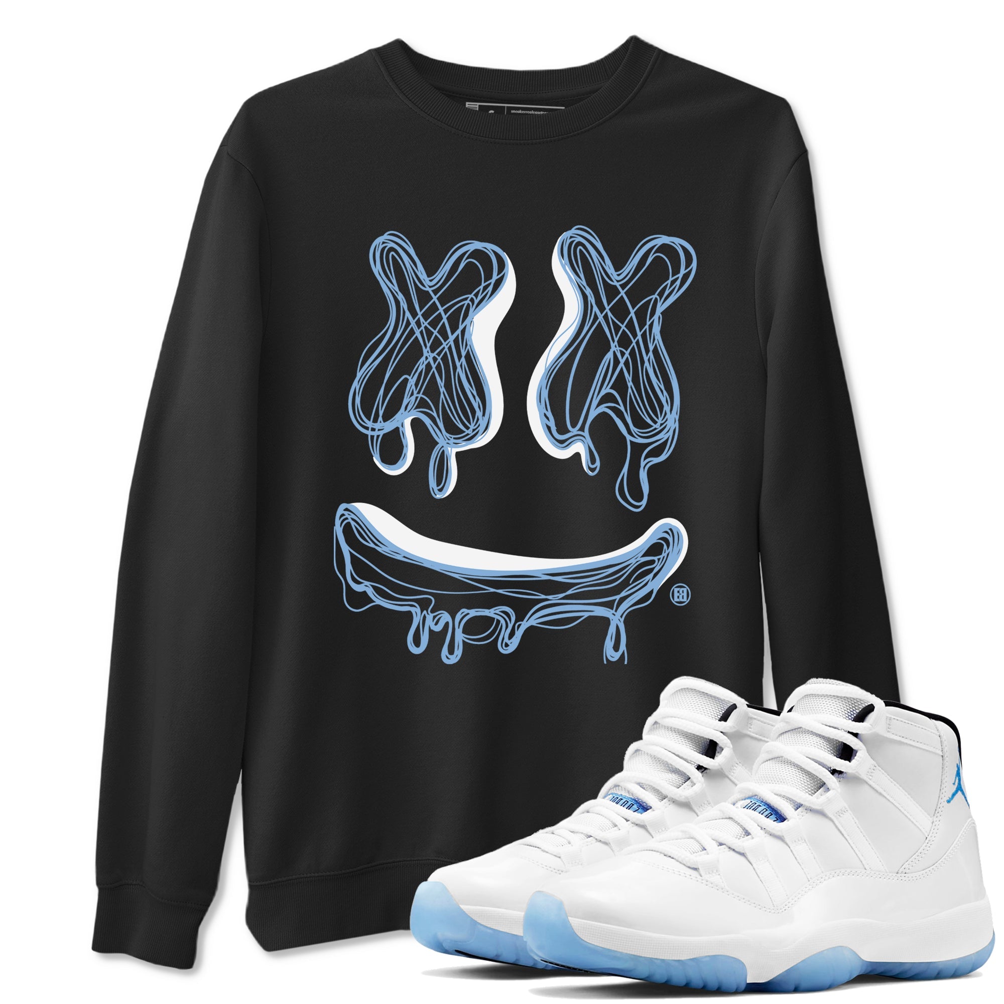11s Legend Blue shirts to match jordans Smile Doodle sneaker match tees Air Jordan 11 Legend Blue Drip Gear Zone unisex cotton Black 1 crew neck shirts