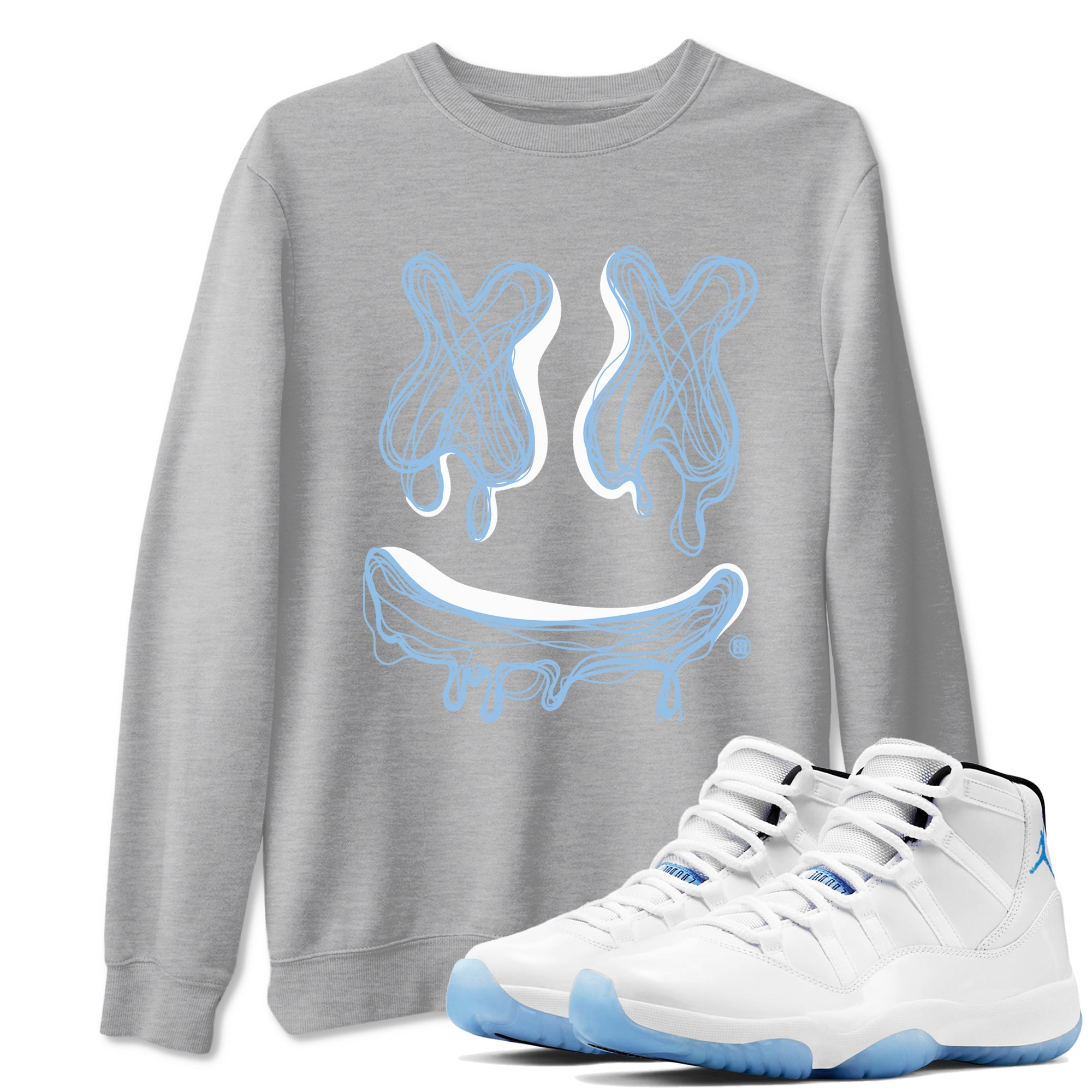 11s Legend Blue shirts to match jordans Smile Doodle sneaker match tees Air Jordan 11 Legend Blue Drip Gear Zone unisex cotton Heather Grey 1 crew neck shirts