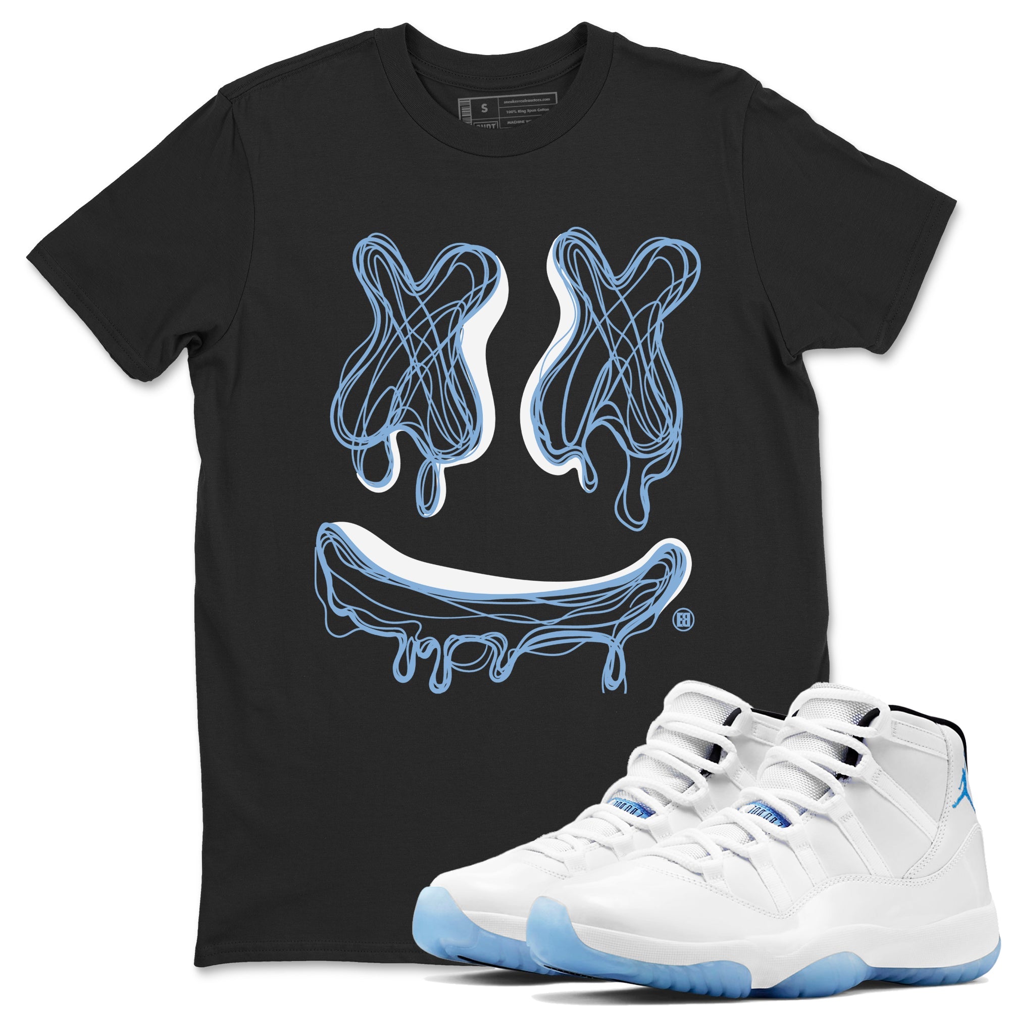 11s Legend Blue shirts to match jordans Smile Doodle sneaker match tees Air Jordan 11 Legend Blue Drip Gear Zone unisex cotton Black 1 crew neck shirts