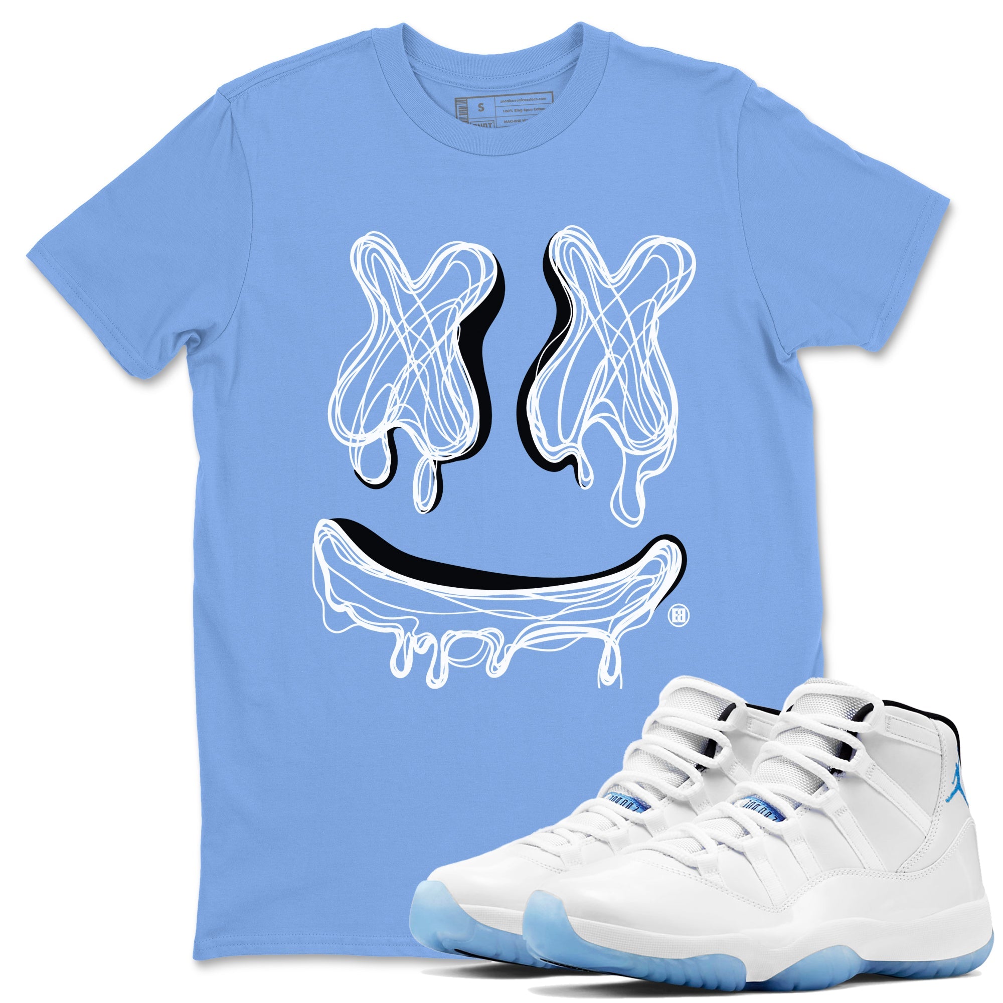 11s Legend Blue shirts to match jordans Smile Doodle sneaker match tees Air Jordan 11 Legend Blue Drip Gear Zone unisex cotton Carolina Blue 1 crew neck shirts