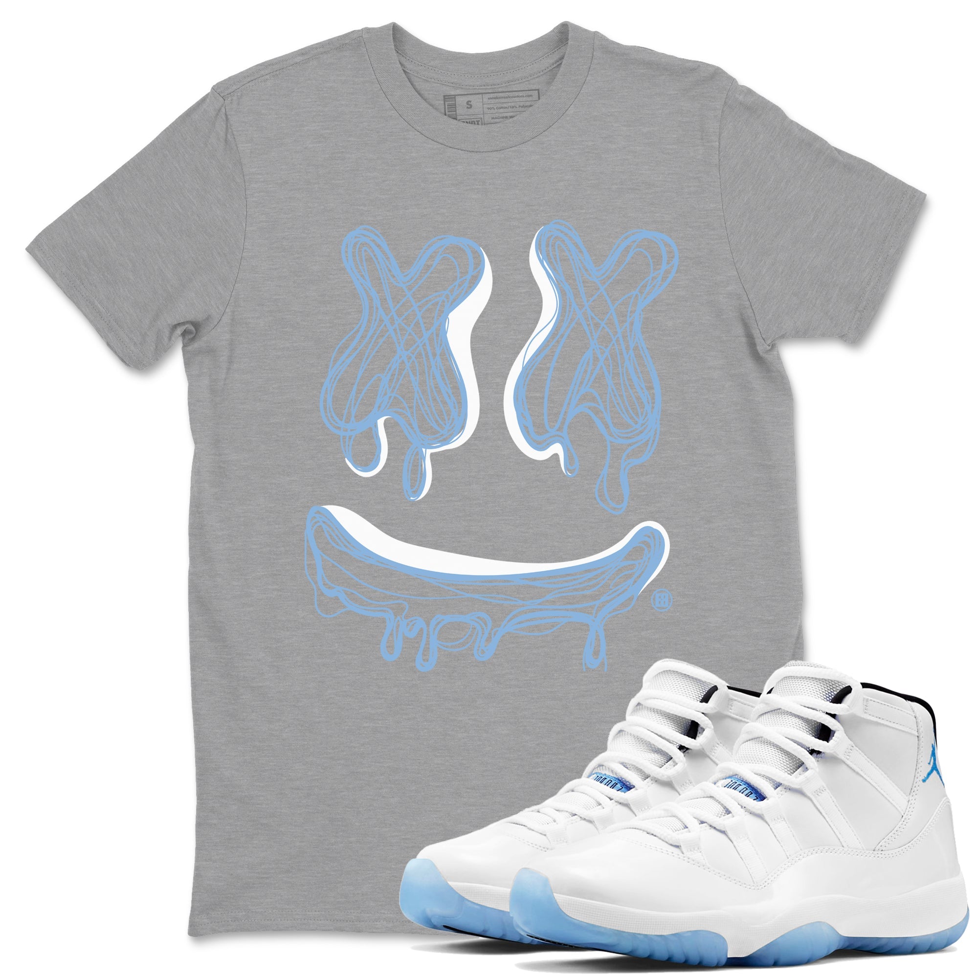 11s Legend Blue shirts to match jordans Smile Doodle sneaker match tees Air Jordan 11 Legend Blue Drip Gear Zone unisex cotton Heather Grey 1 crew neck shirts