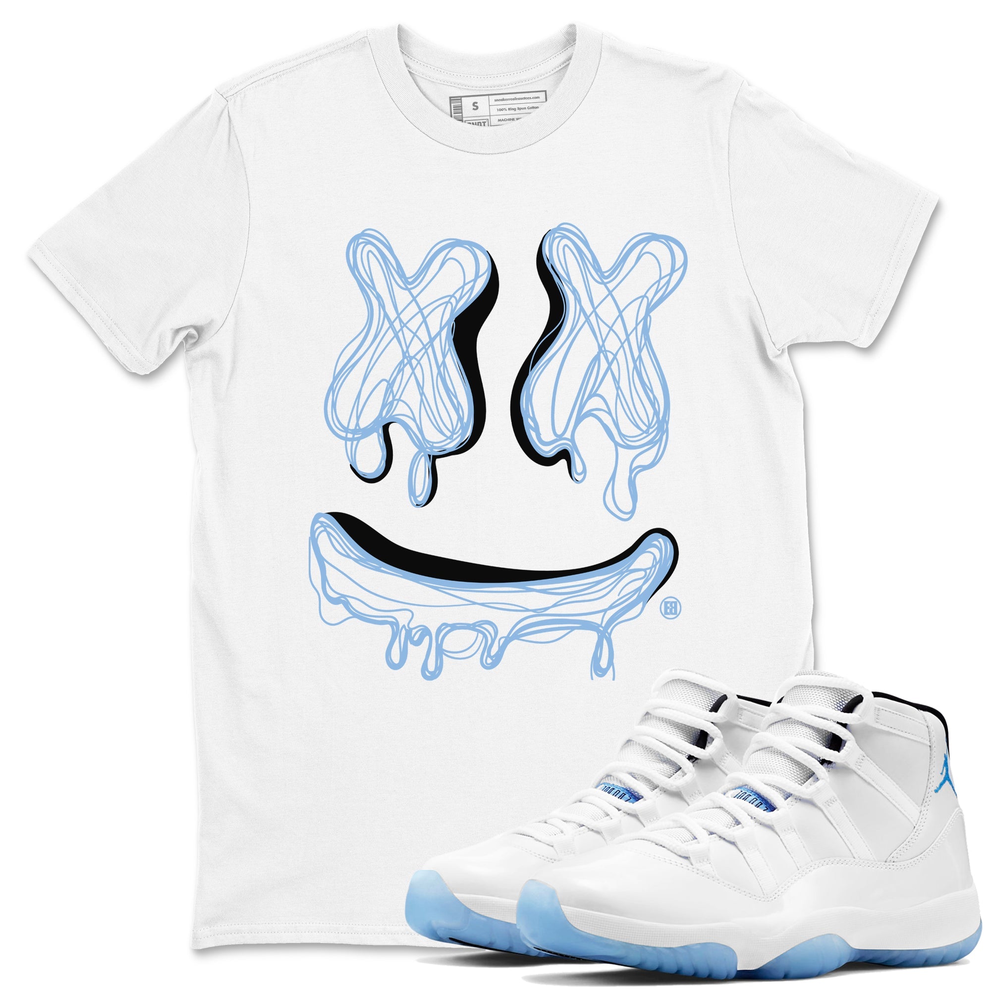 11s Legend Blue shirts to match jordans Smile Doodle sneaker match tees Air Jordan 11 Legend Blue Drip Gear Zone unisex cotton White 1 crew neck shirts
