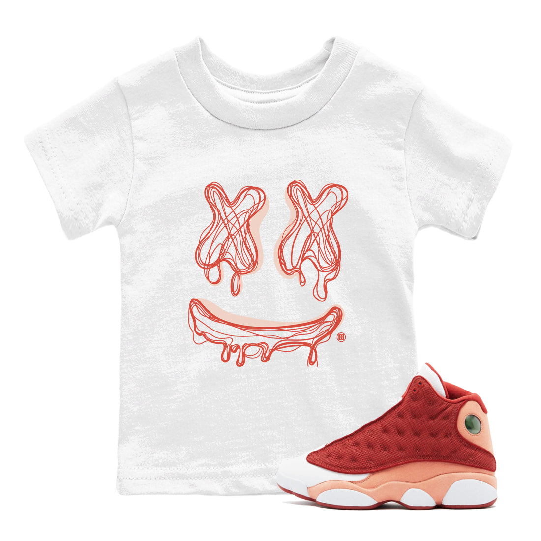 13s Dune Red shirts to match jordans Smile Doodle sneaker match tees Air Jordan 13 Dune Red Drip Gear Zone streetwear brand Baby and Youth White 1 cotton tee