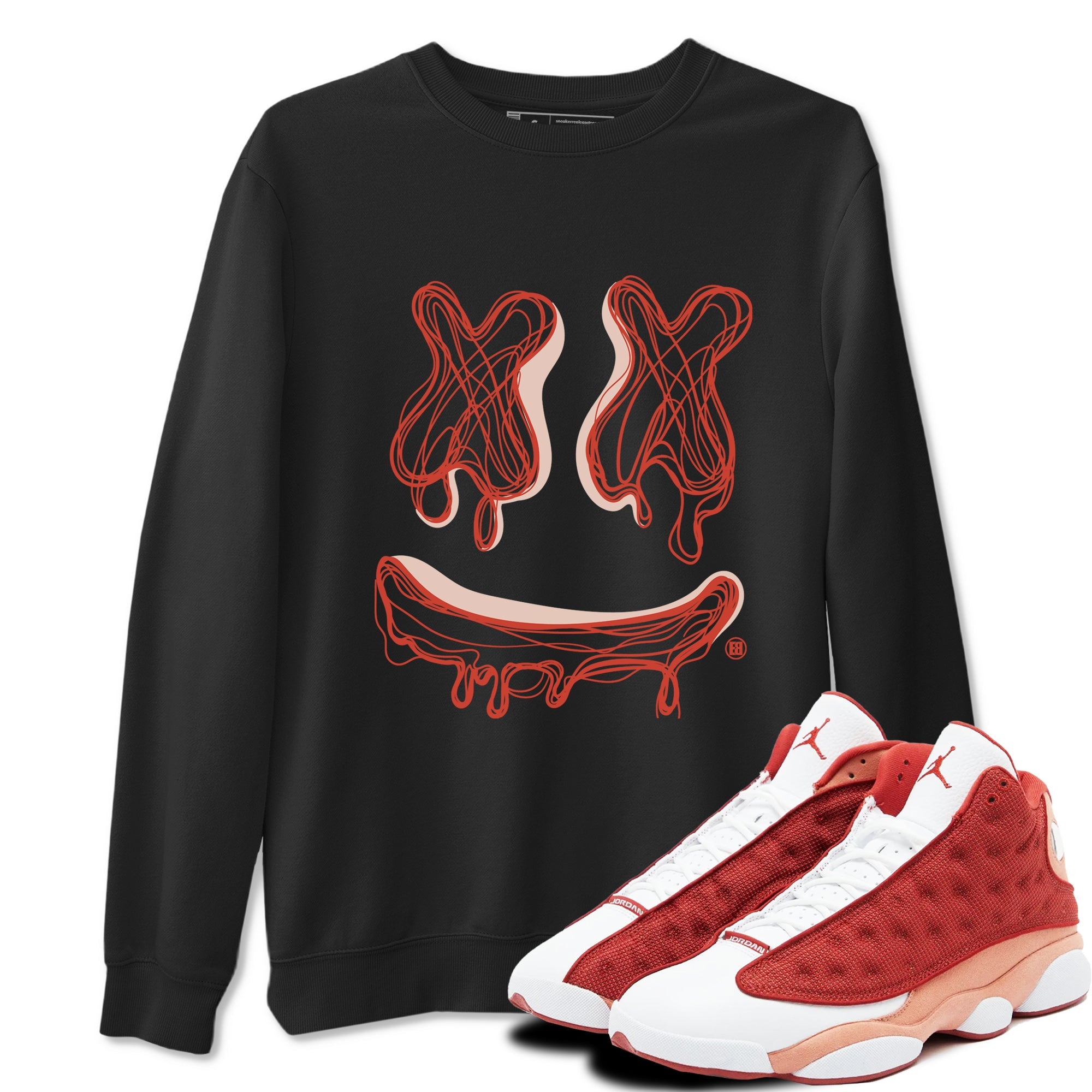 13s Dune Red shirts to match jordans Smile Doodle sneaker match tees Air Jordan 13 Dune Red Drip Gear Zone streetwear brand Black 1 unisex cotton tee
