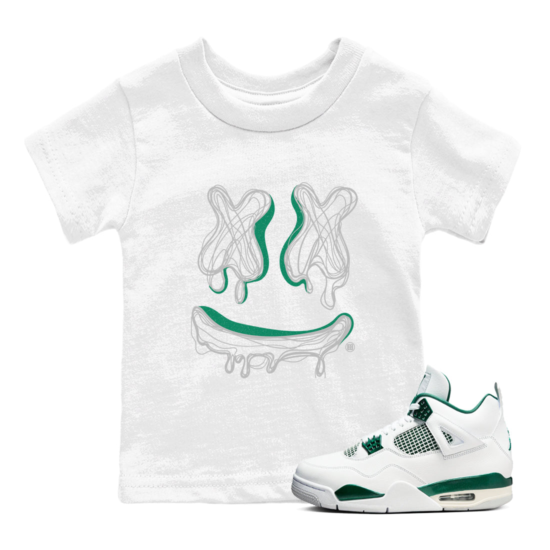 4s Oxidized Green shirts to match jordans Smile Doodle sneaker match tees Air Jordan 4 Oxidized Green Drip Gear Zone streetwear brand Baby and Youth White 1 cotton tee