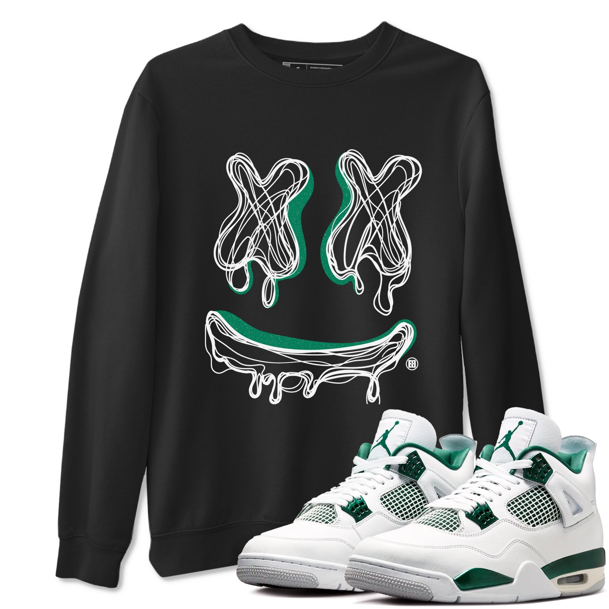 4s Oxidized Green shirts to match jordans Smile Doodle sneaker match tees Air Jordan 4 Oxidized Green Drip Gear Zone streetwear brand Black 1 unisex cotton tee